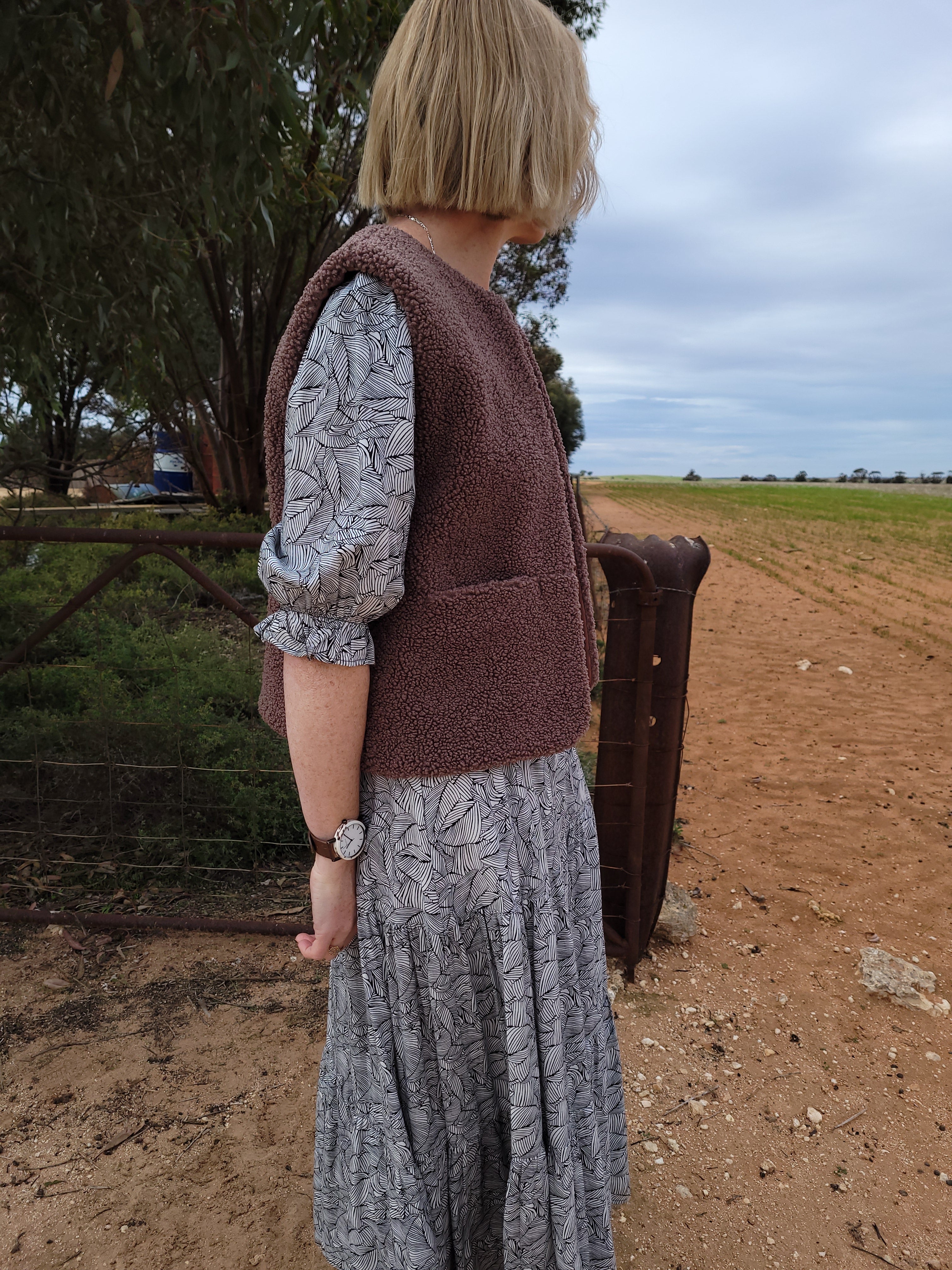 Mushroom Flower - Reversible Sherpa Vest - Small