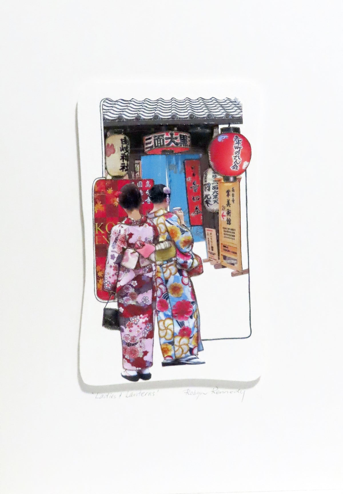 Unframed Collage Art - Colourful Japanese Women & Lanterns