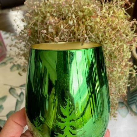 CHRISTMAS - GREEN CHRISTMAS TREES CANDLE GLASS - POURED TO ORDER