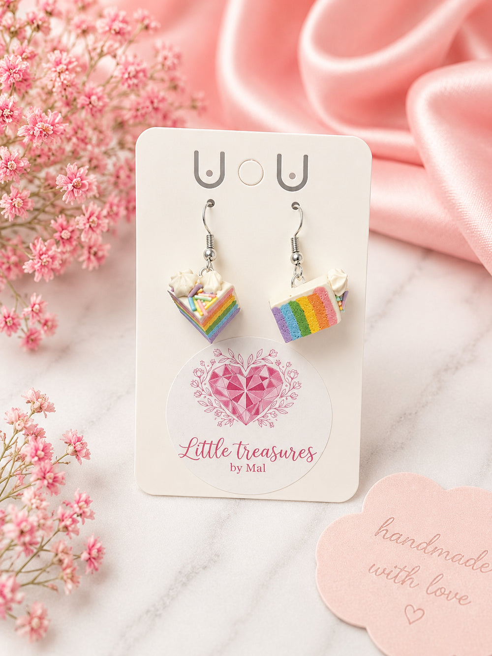 Handmade rainbow cake earrings