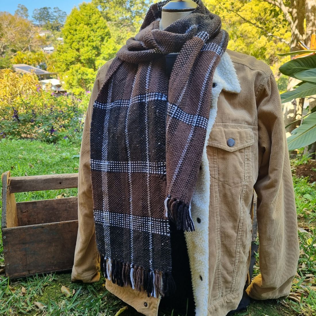 Traditional handwoven monochrome and brown scarf