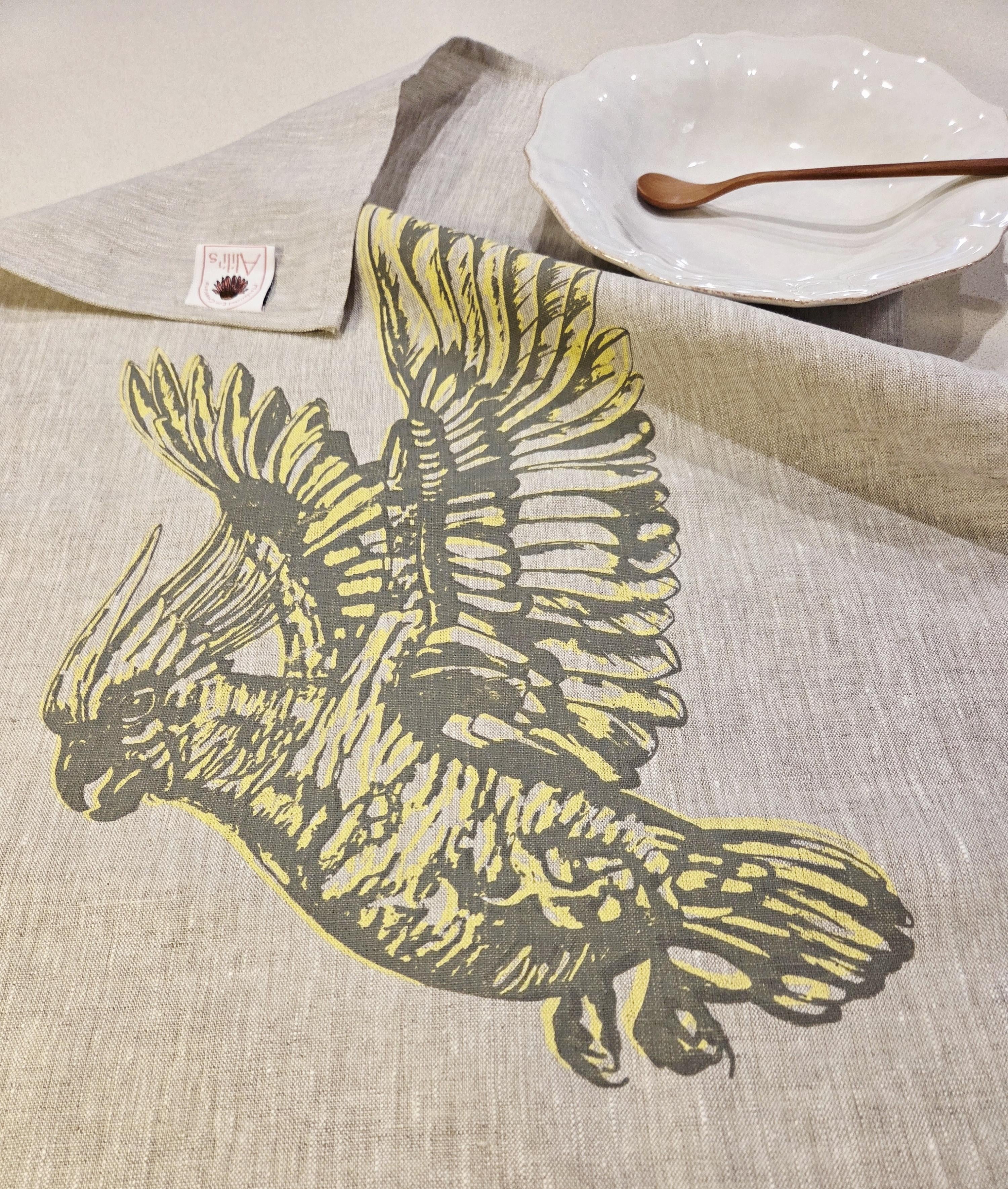 Hand Screen Printed Linen Tea Towels-Sulphur Crested Cockatoo