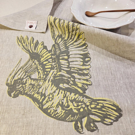 Hand Screen Printed Linen Tea Towels-Sulphur Crested Cockatoo