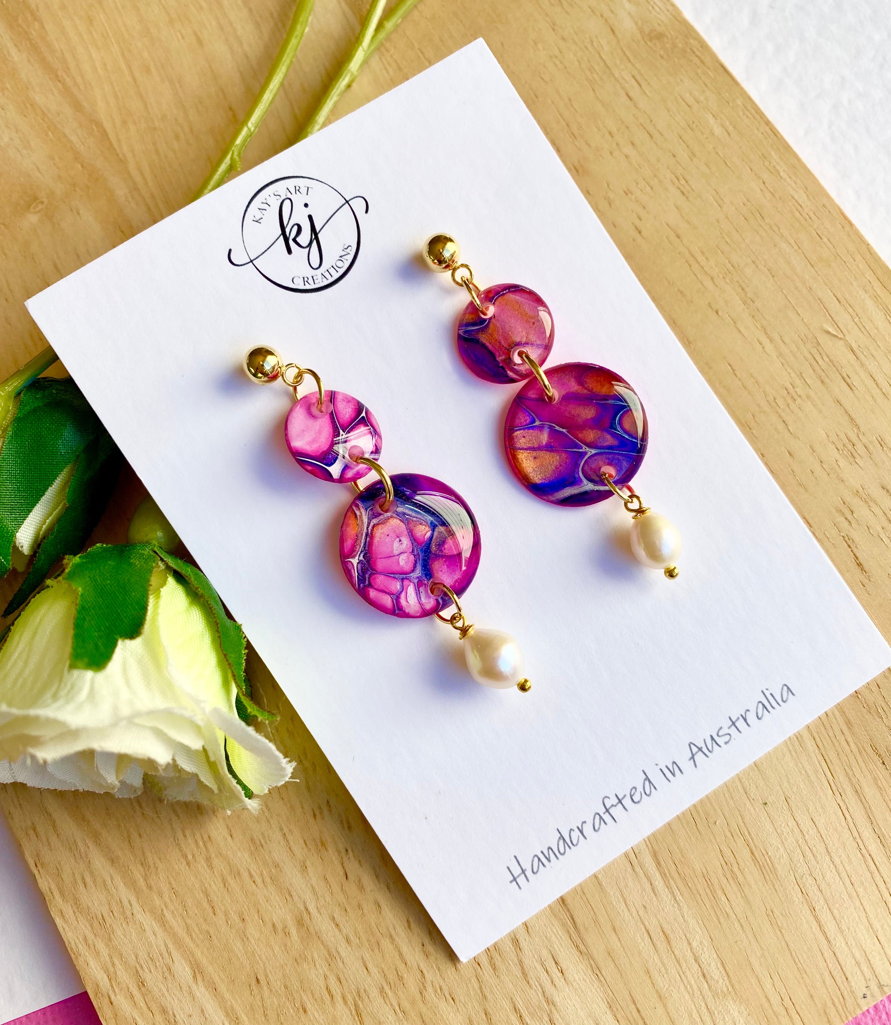 Artisan Dangle Stud Earrings with Freshwater Pearls