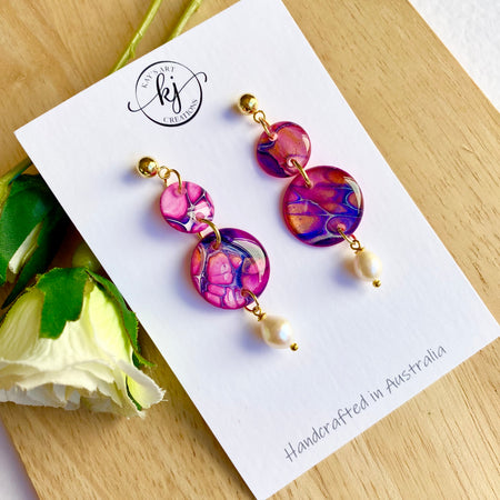 Artisan Dangle Stud Earrings with Freshwater Pearls