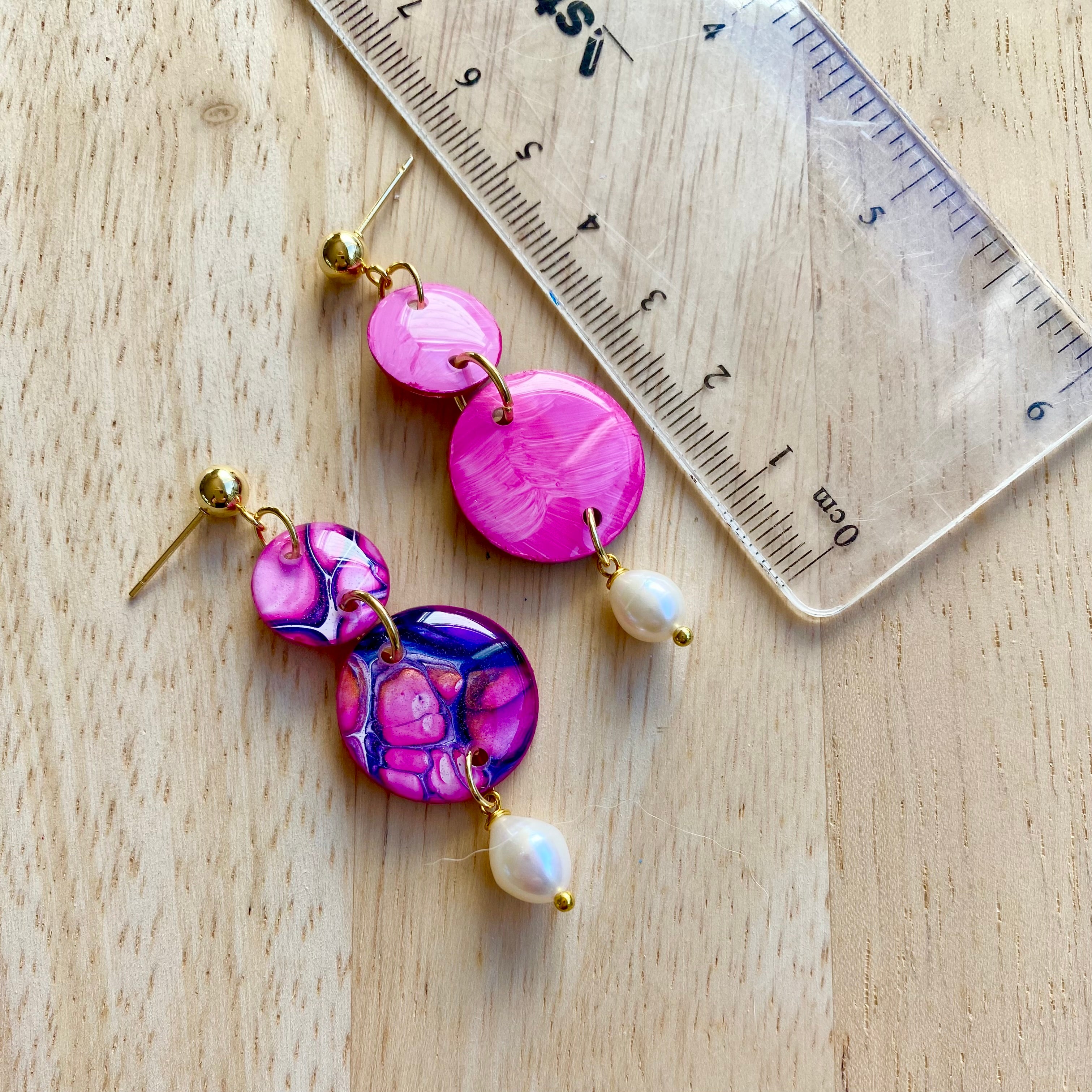 Artisan Dangle Stud Earrings with Freshwater Pearls