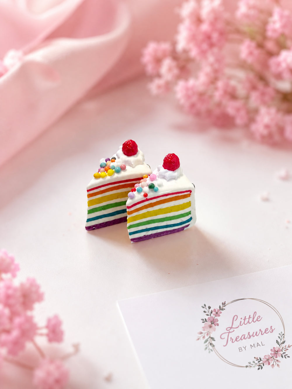 Handmade rainbow cake earrings