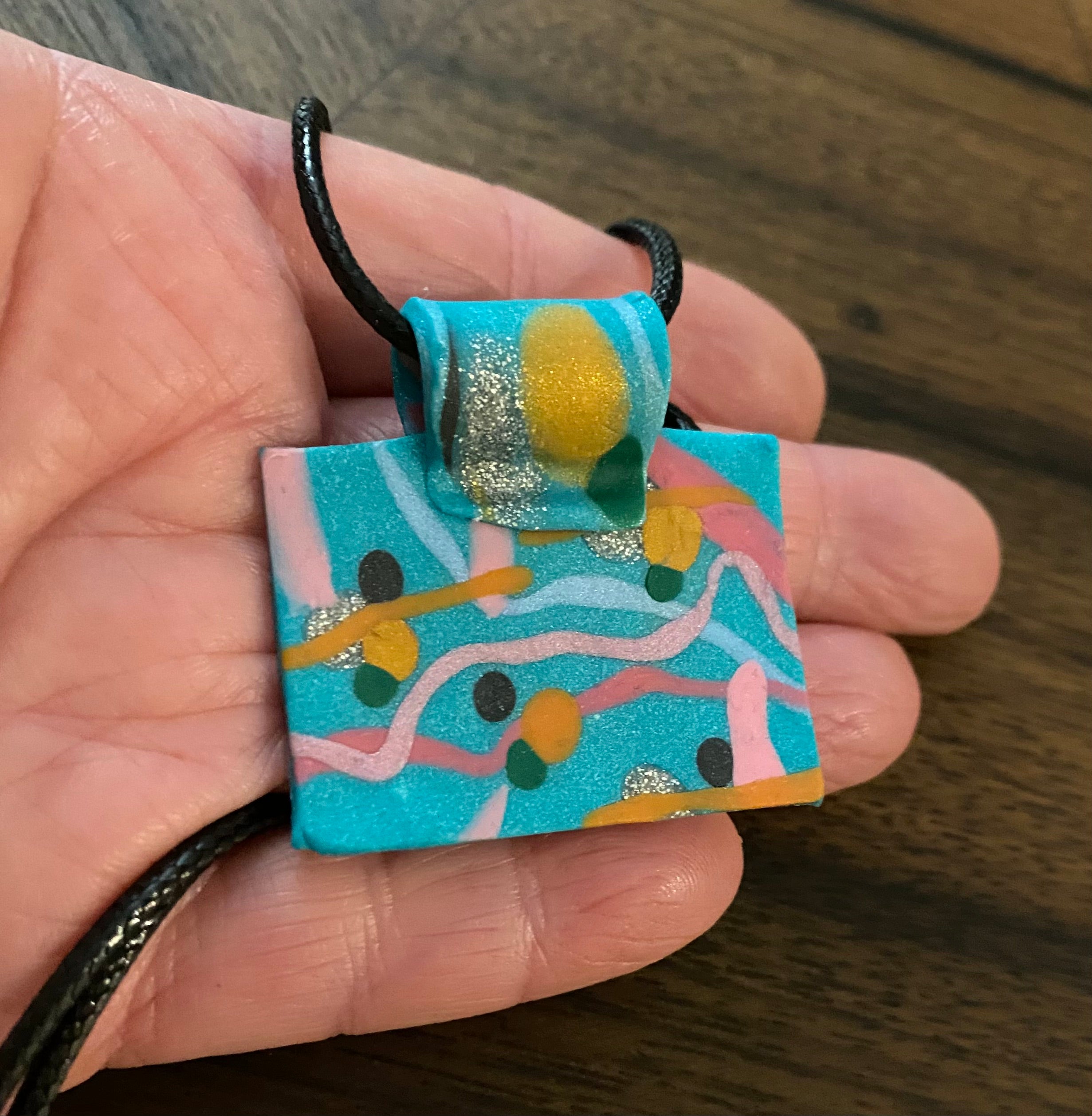 Teal Polymer Clay Pendant- Handmade One of A Kind Pendant