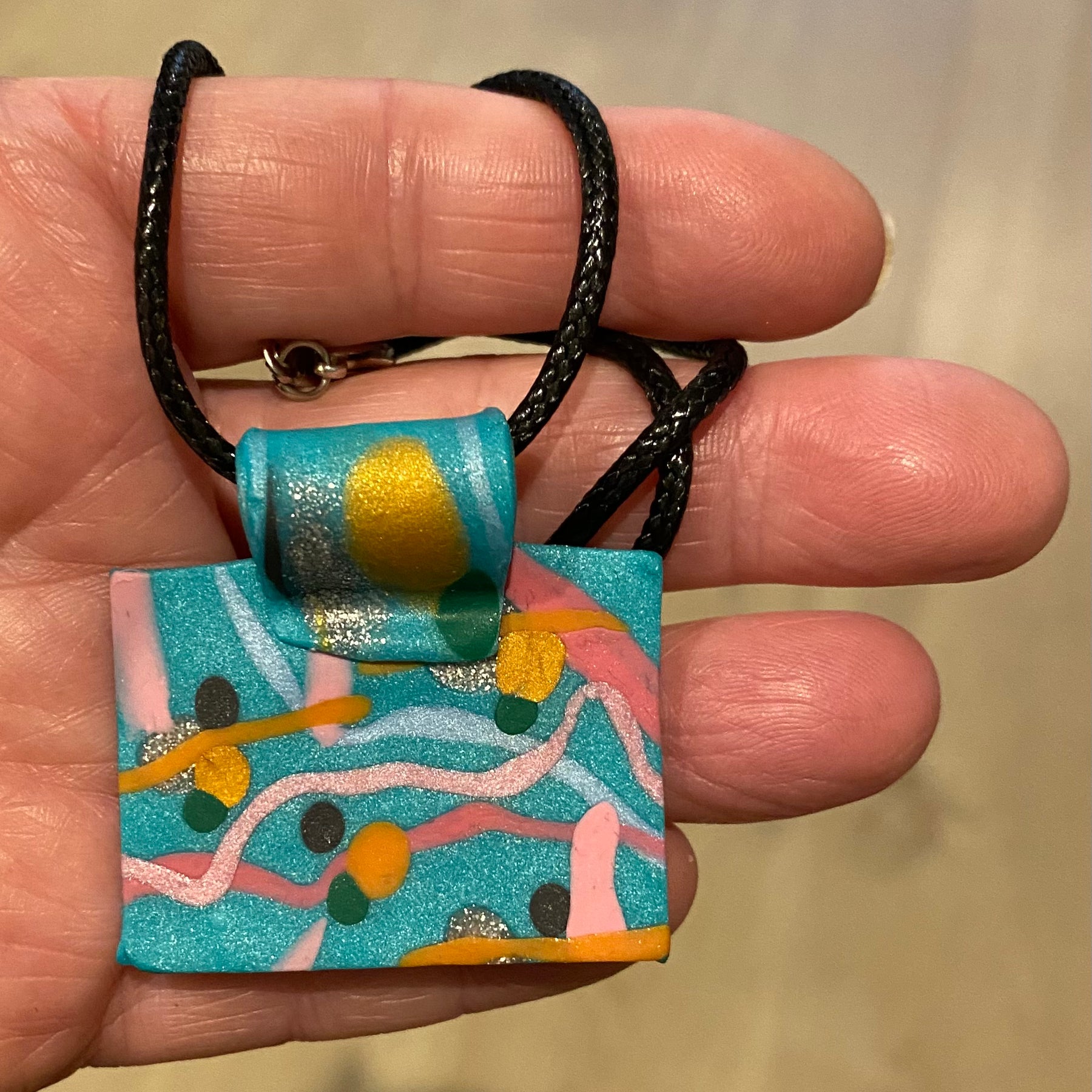 Teal Polymer Clay Pendant- Handmade One of A Kind Pendant