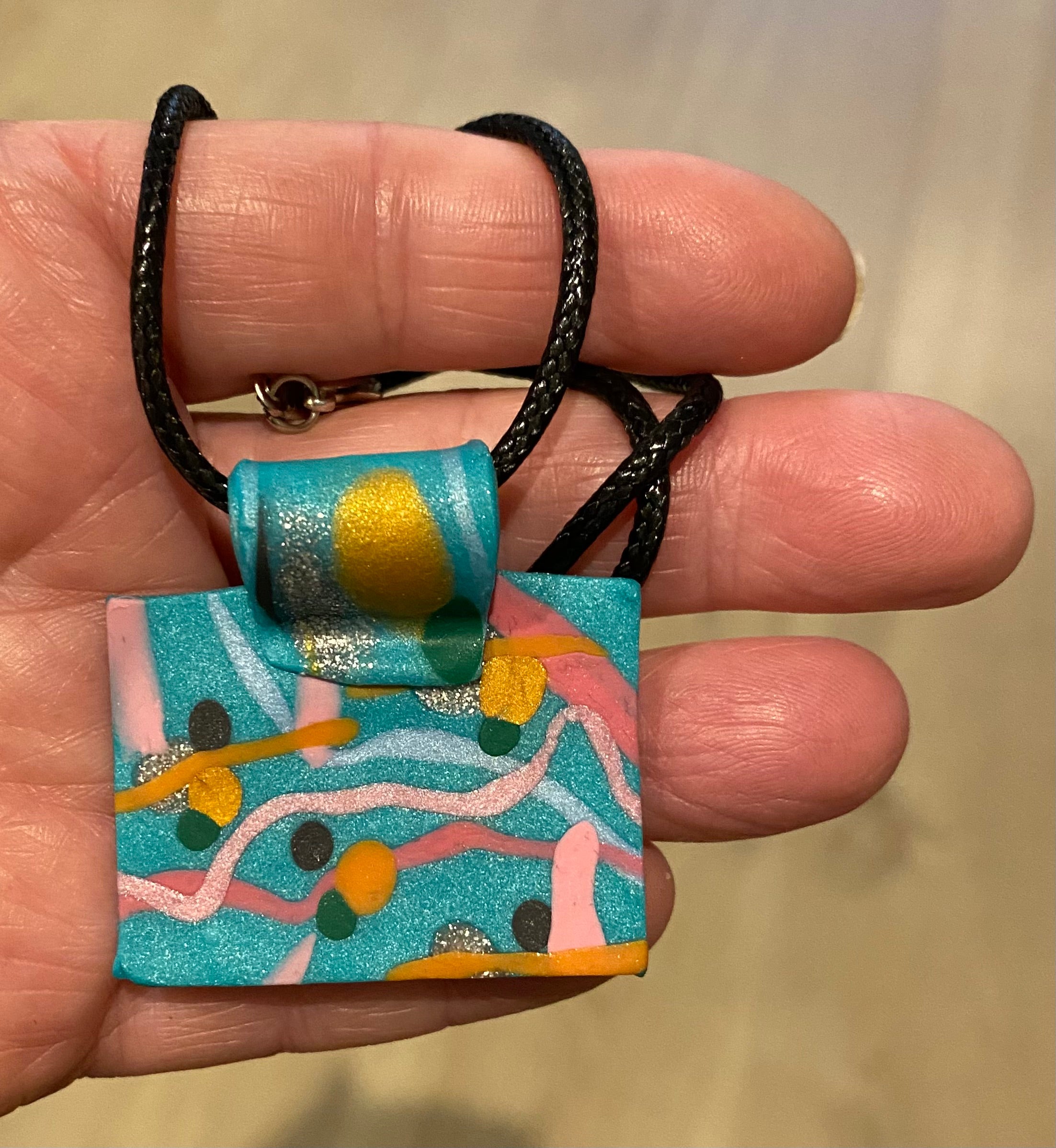 Teal Polymer Clay Pendant- Handmade One of A Kind Pendant