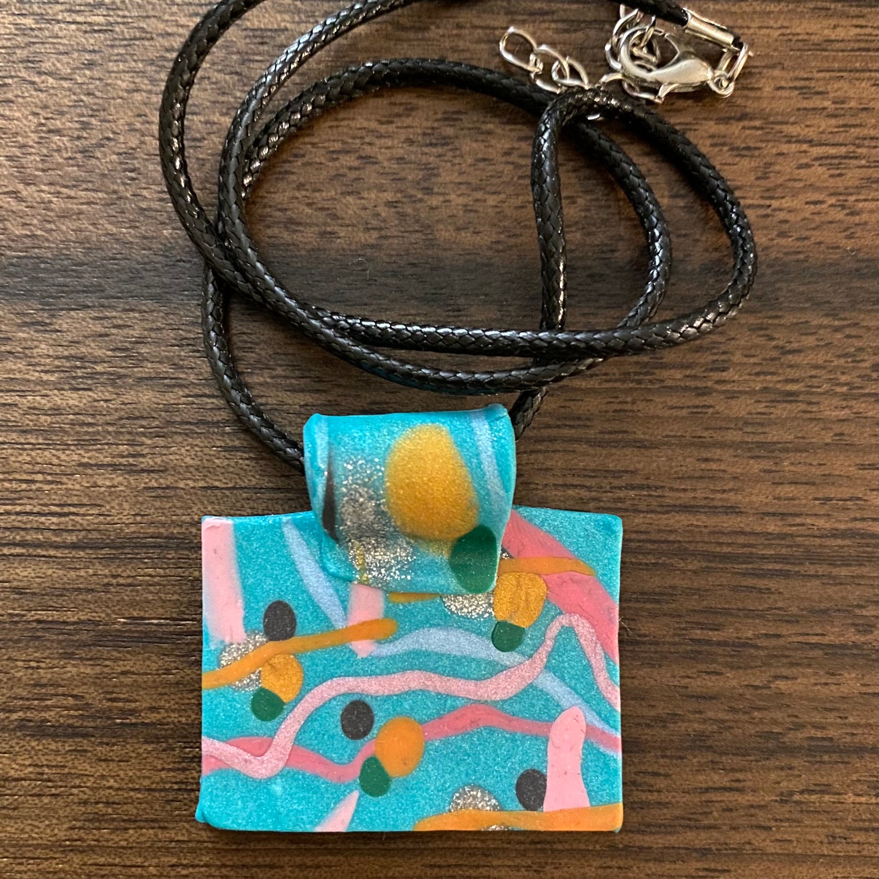 Teal Polymer Clay Pendant- Handmade One of A Kind Pendant