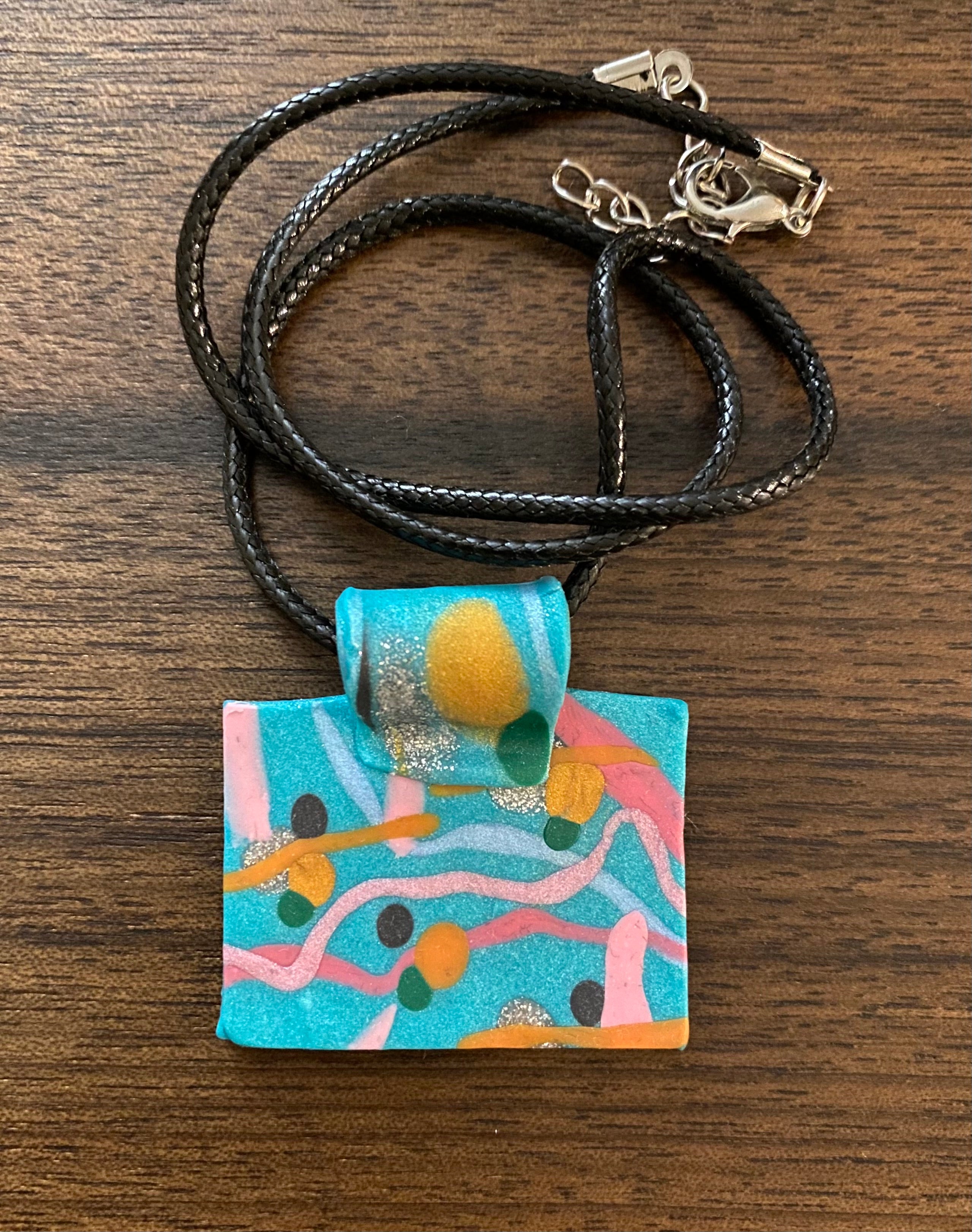 Teal Polymer Clay Pendant- Handmade One of A Kind Pendant