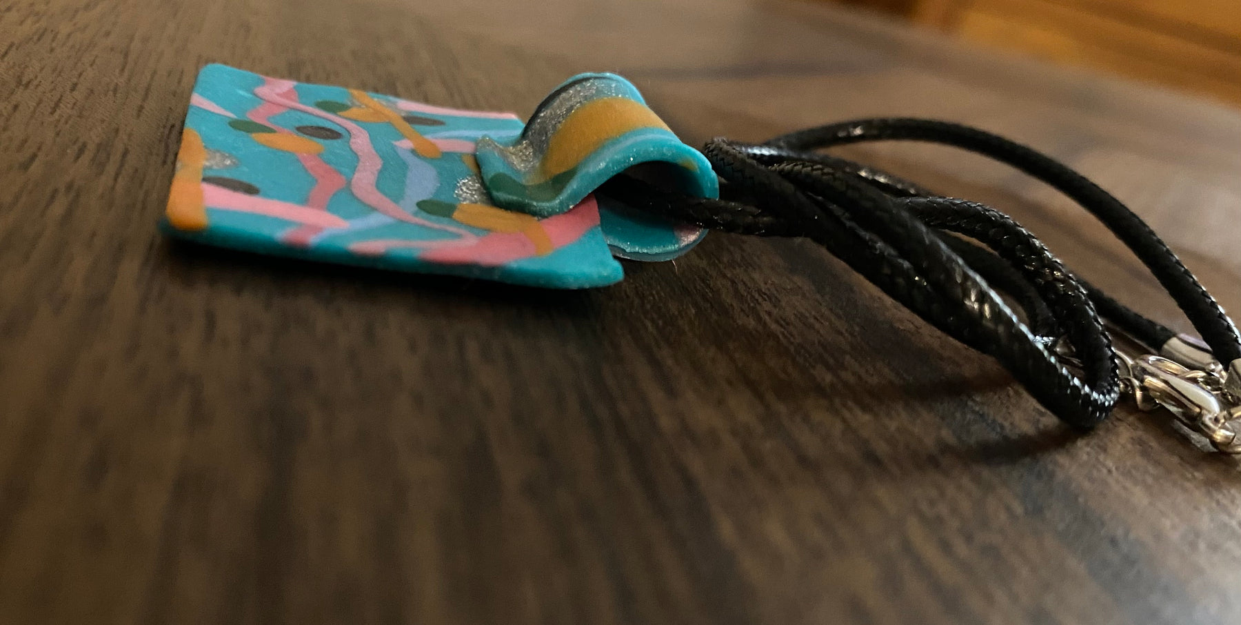 Teal Polymer Clay Pendant- Handmade One of A Kind Pendant