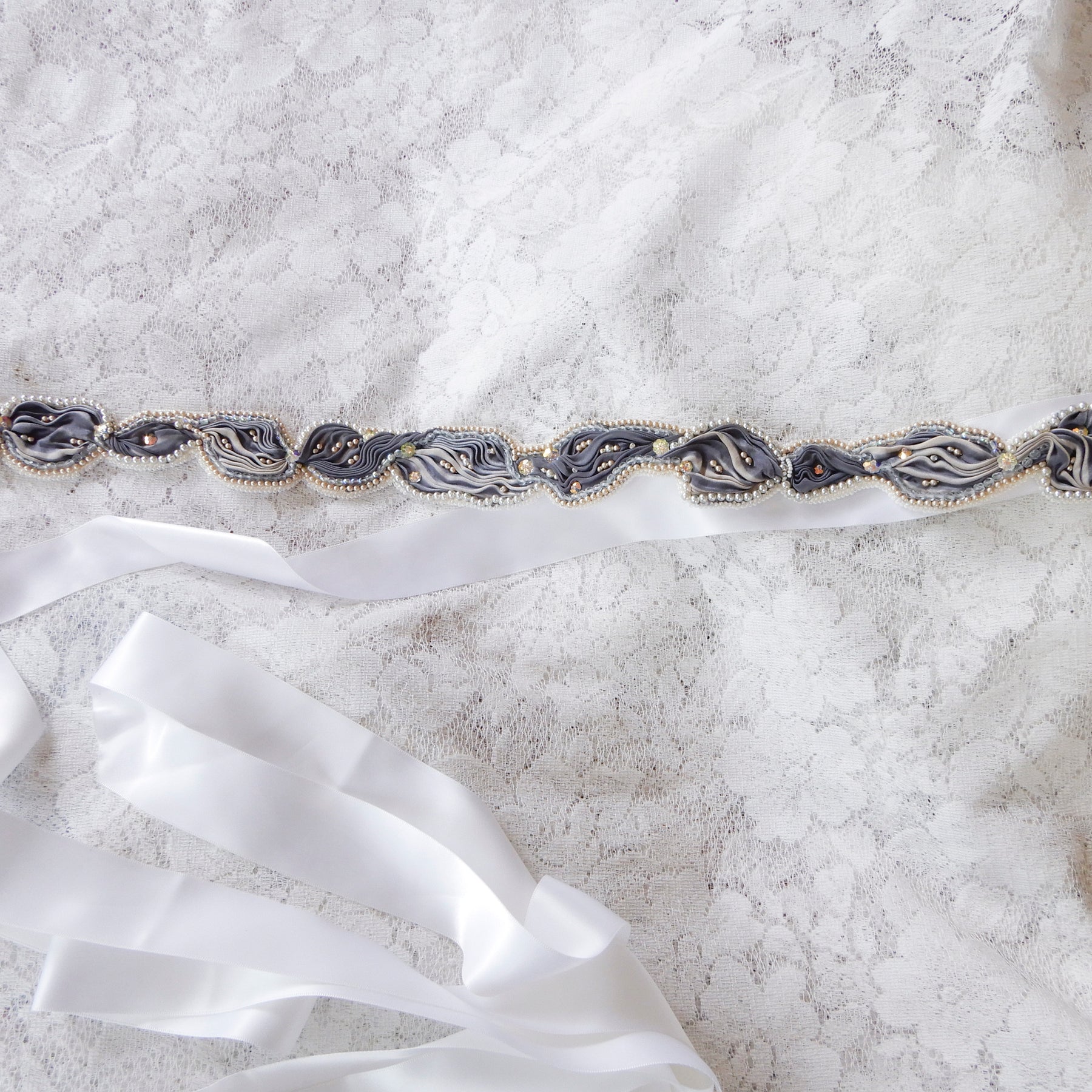 Bead Embroidered Bridal Sash Belt