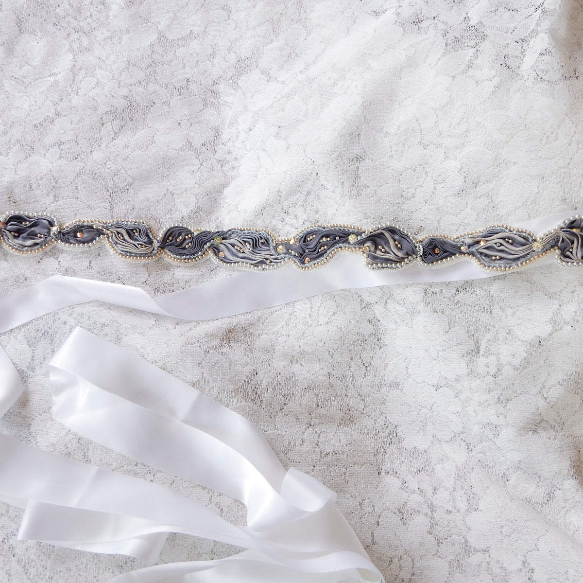 Bead Embroidered Bridal Sash Belt