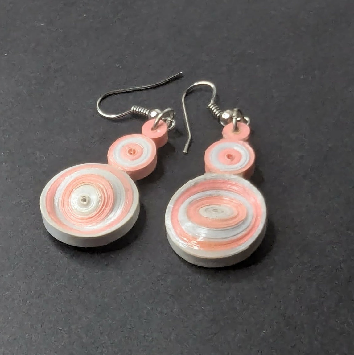 Quilled Skewed pink and white earrings