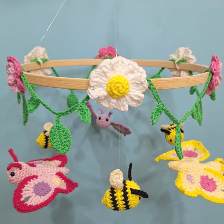 Crocheted Butterfly and Bee Springtime mobile