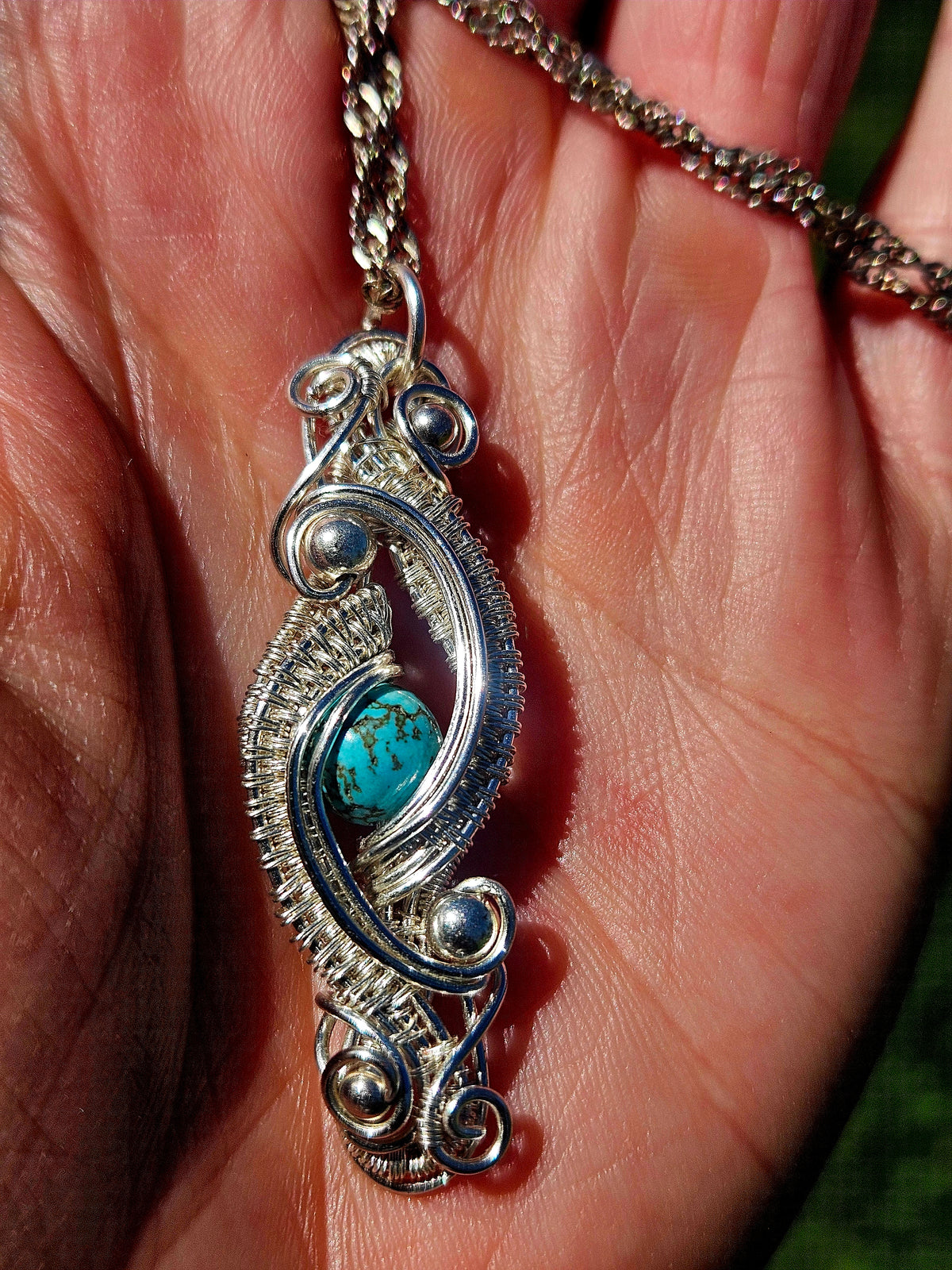 Handcrafted Turquoise Wire-Wrapped Pendant Necklace