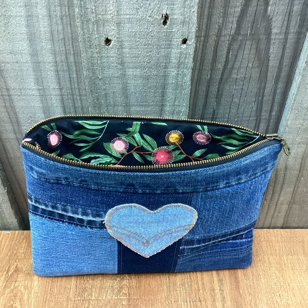 Upcycled Denim Pencil Case – Denim Heart