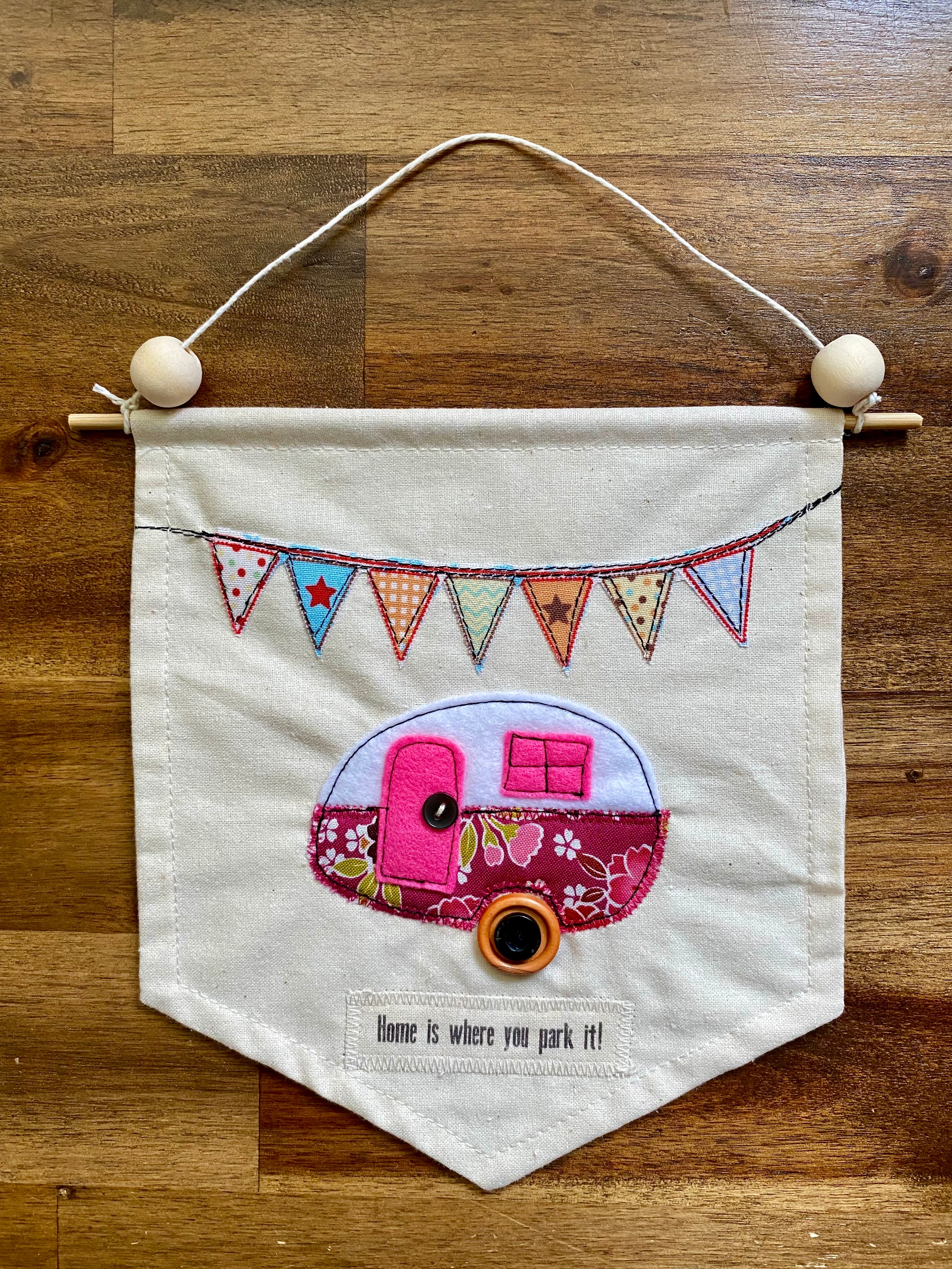 Caravan Banner - Home is where you park it! Pink