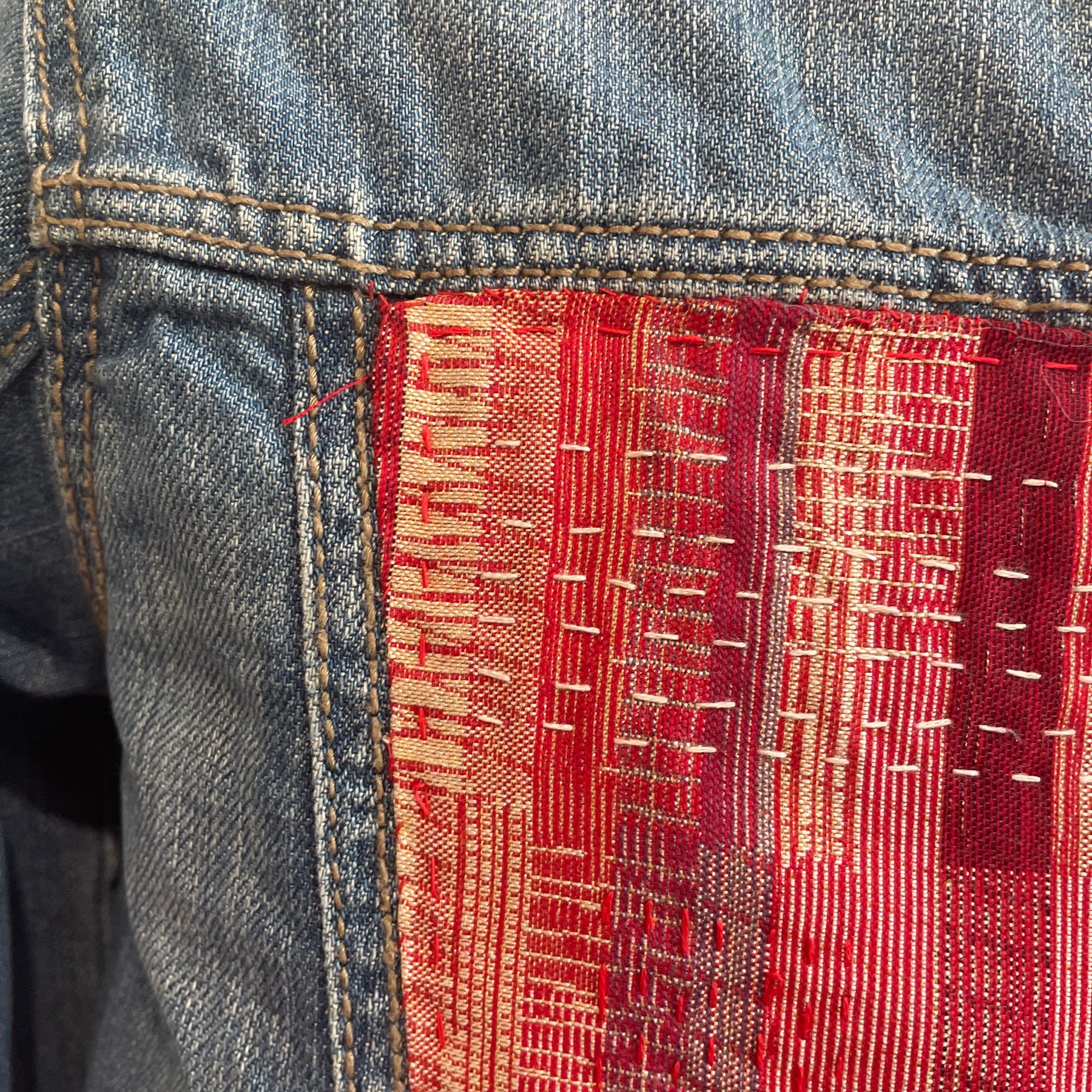 Hand Embroidered Sashiko Denim Jacket, Upcycled