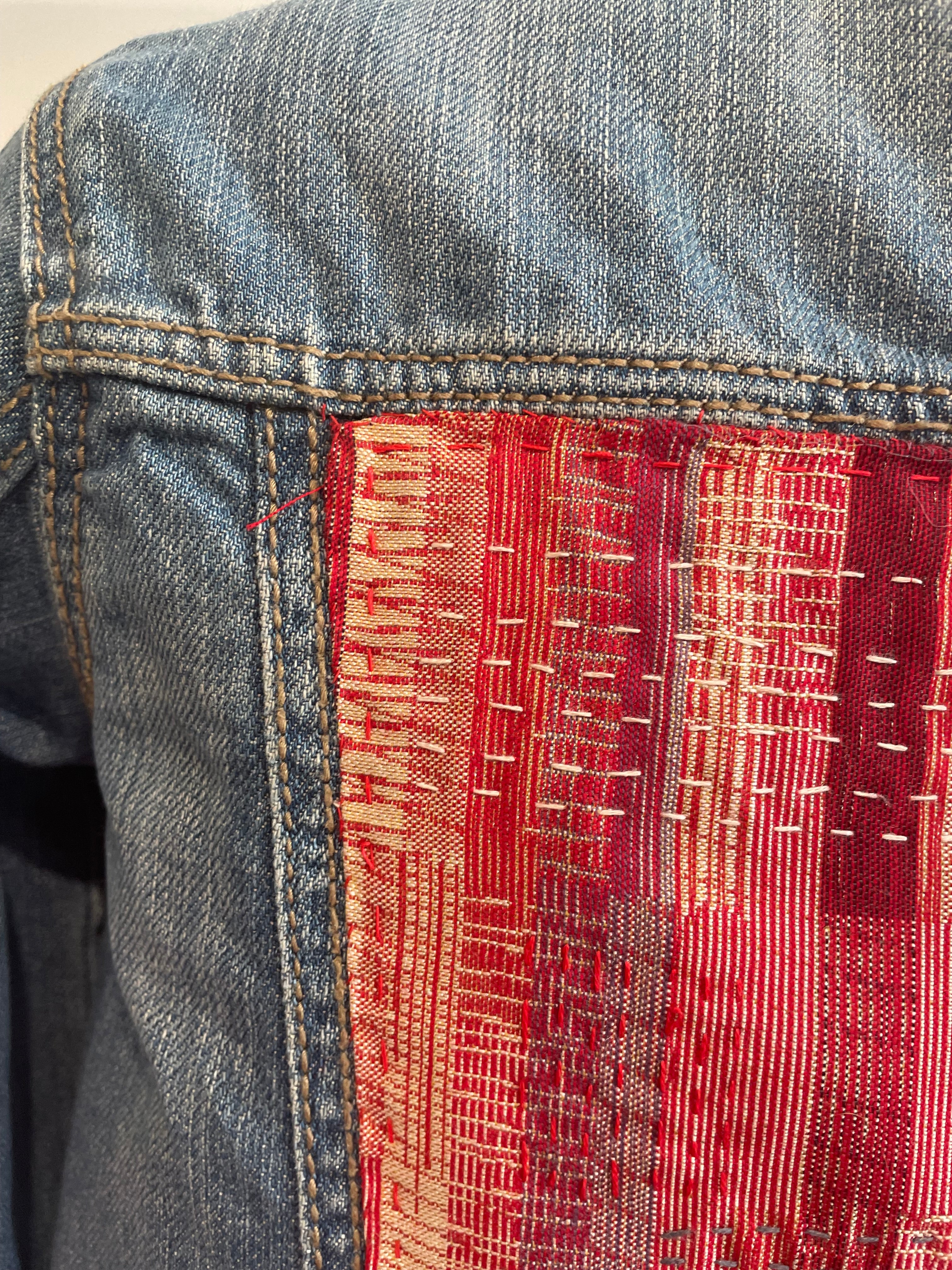 Hand Embroidered Sashiko Denim Jacket, Upcycled