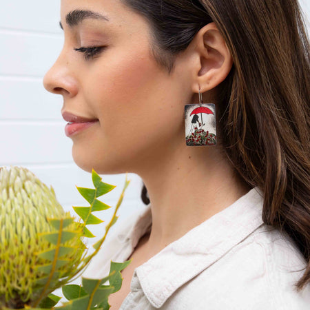 Red Umbrella Flowering Eucalyptus Lady Earrings
