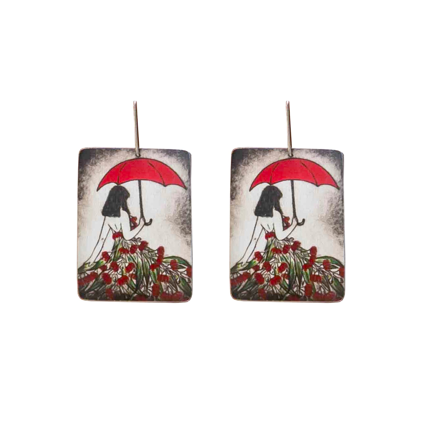 Red Umbrella Flowering Eucalyptus Lady Earrings