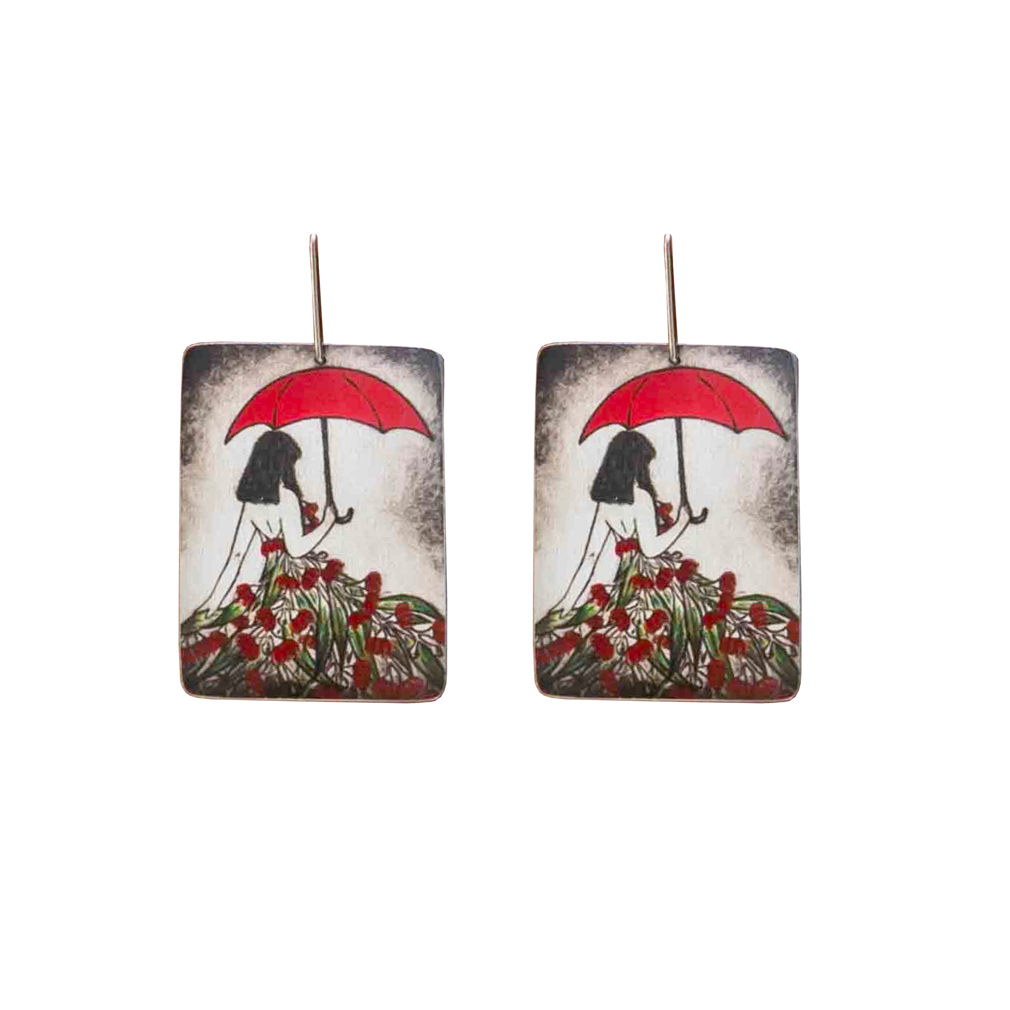 Red Umbrella Flowering Eucalyptus Lady Earrings