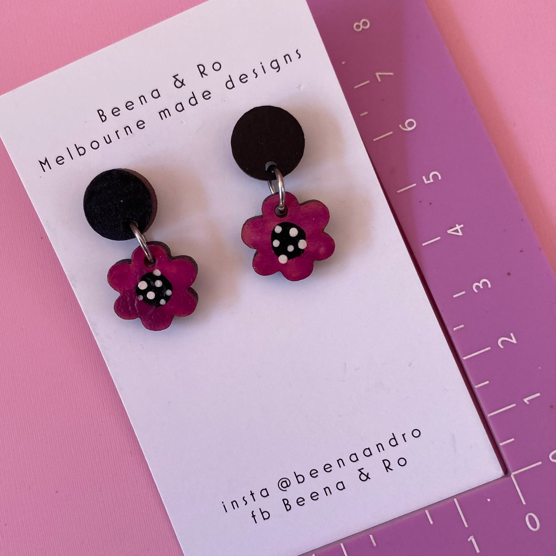 Pink/burgundy mix hand painted flower earrings