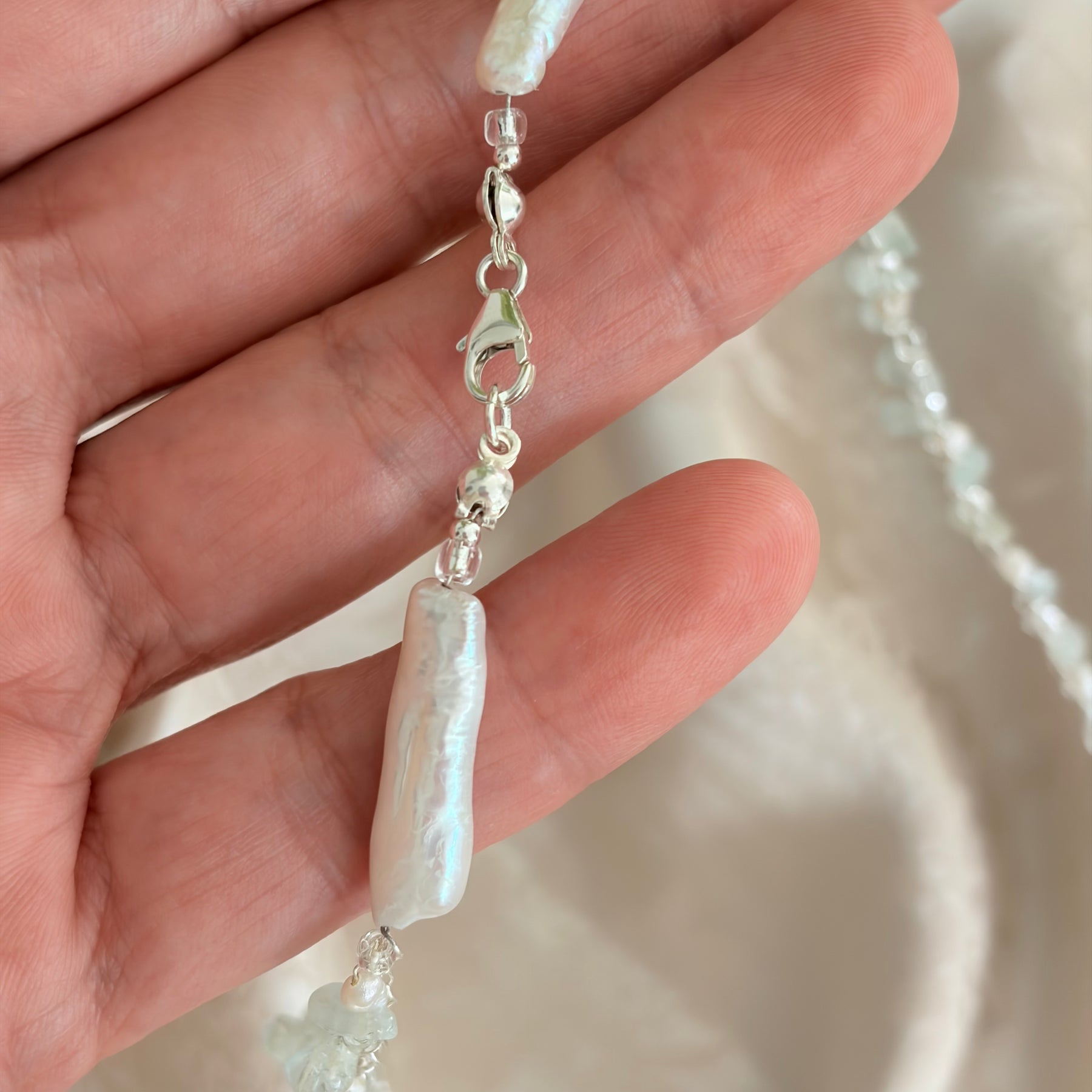 “The One” Necklace Aquamarine and Pearls