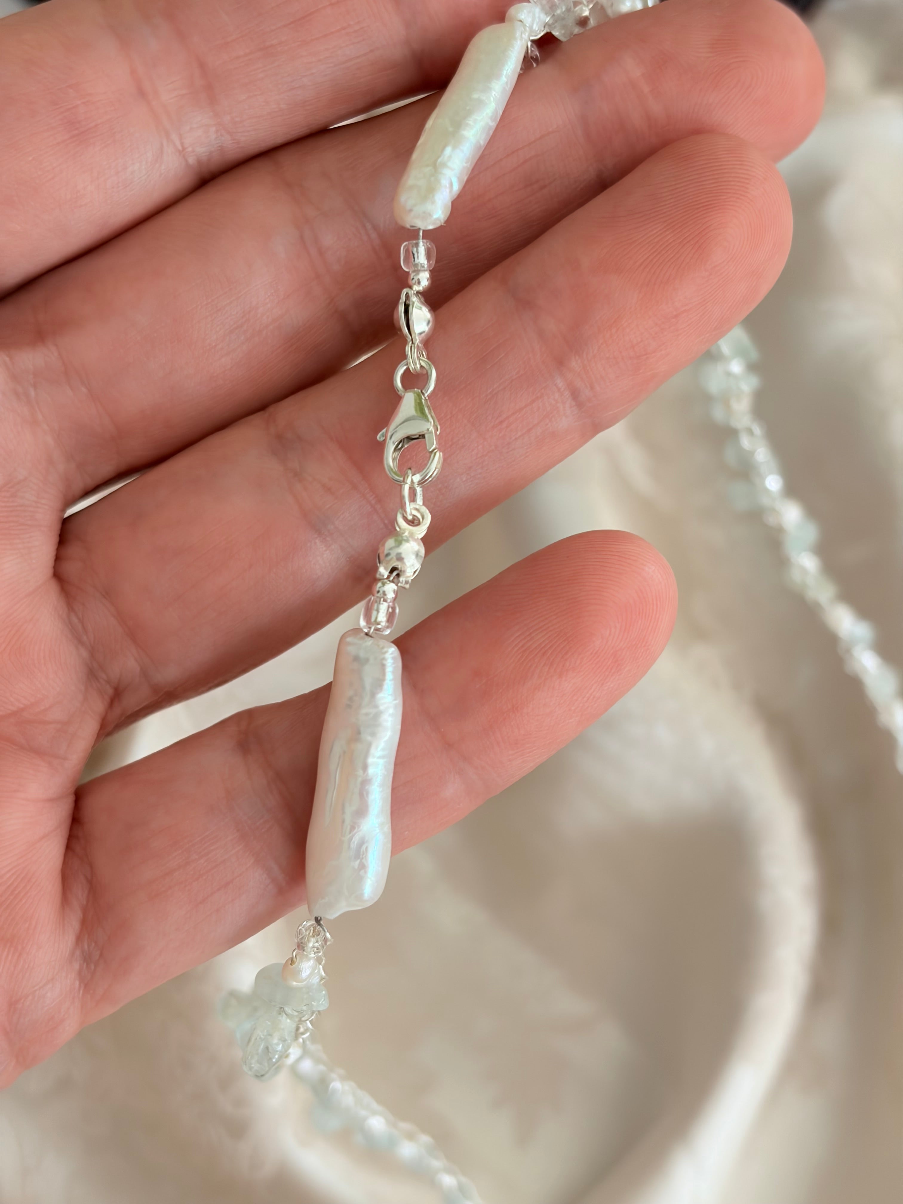 “The One” Necklace Aquamarine and Pearls