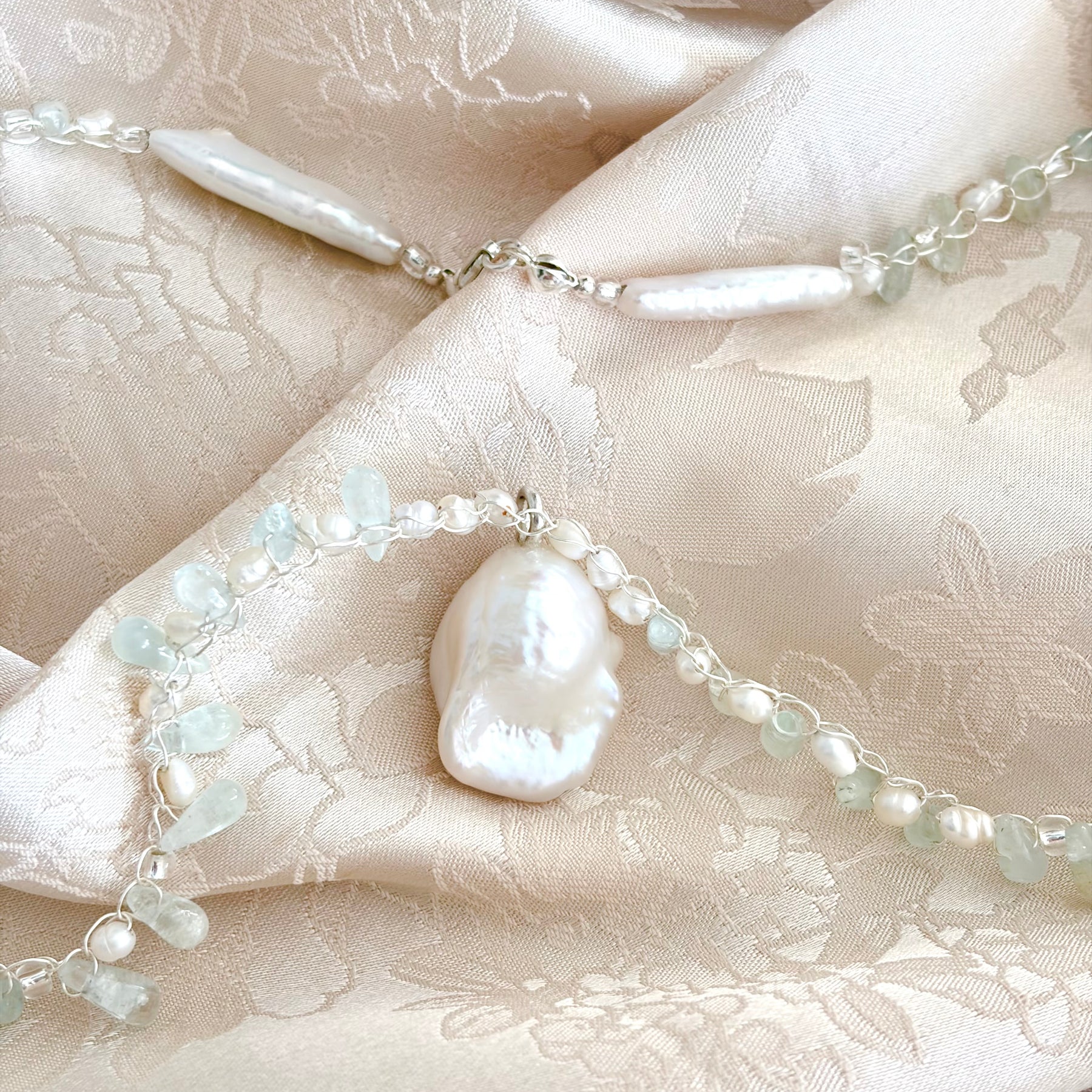 “The One” Necklace Aquamarine and Pearls