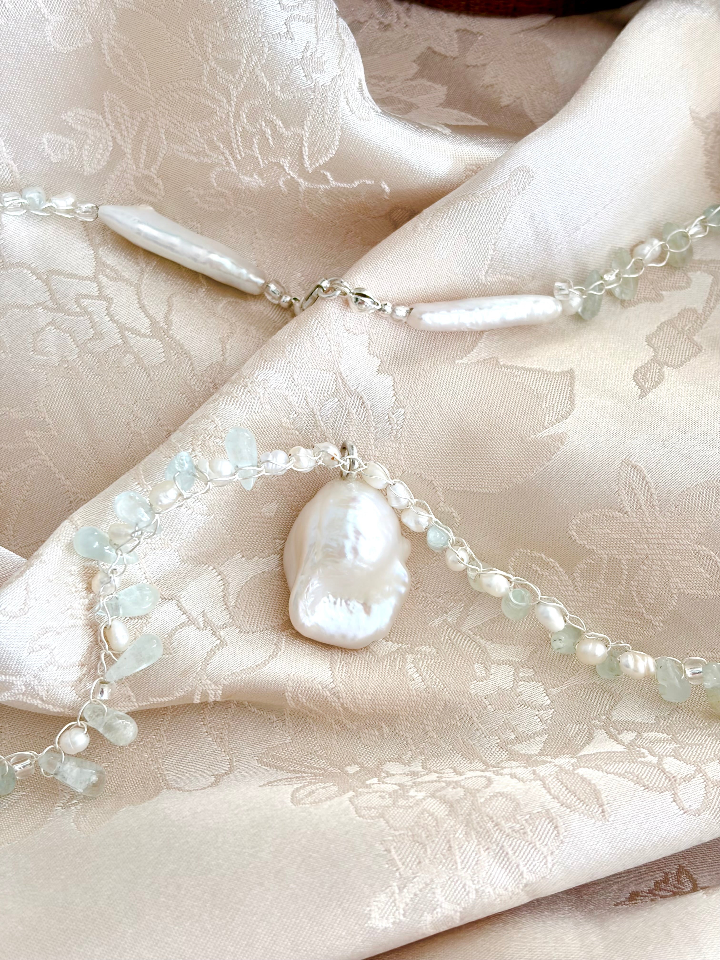 “The One” Necklace Aquamarine and Pearls