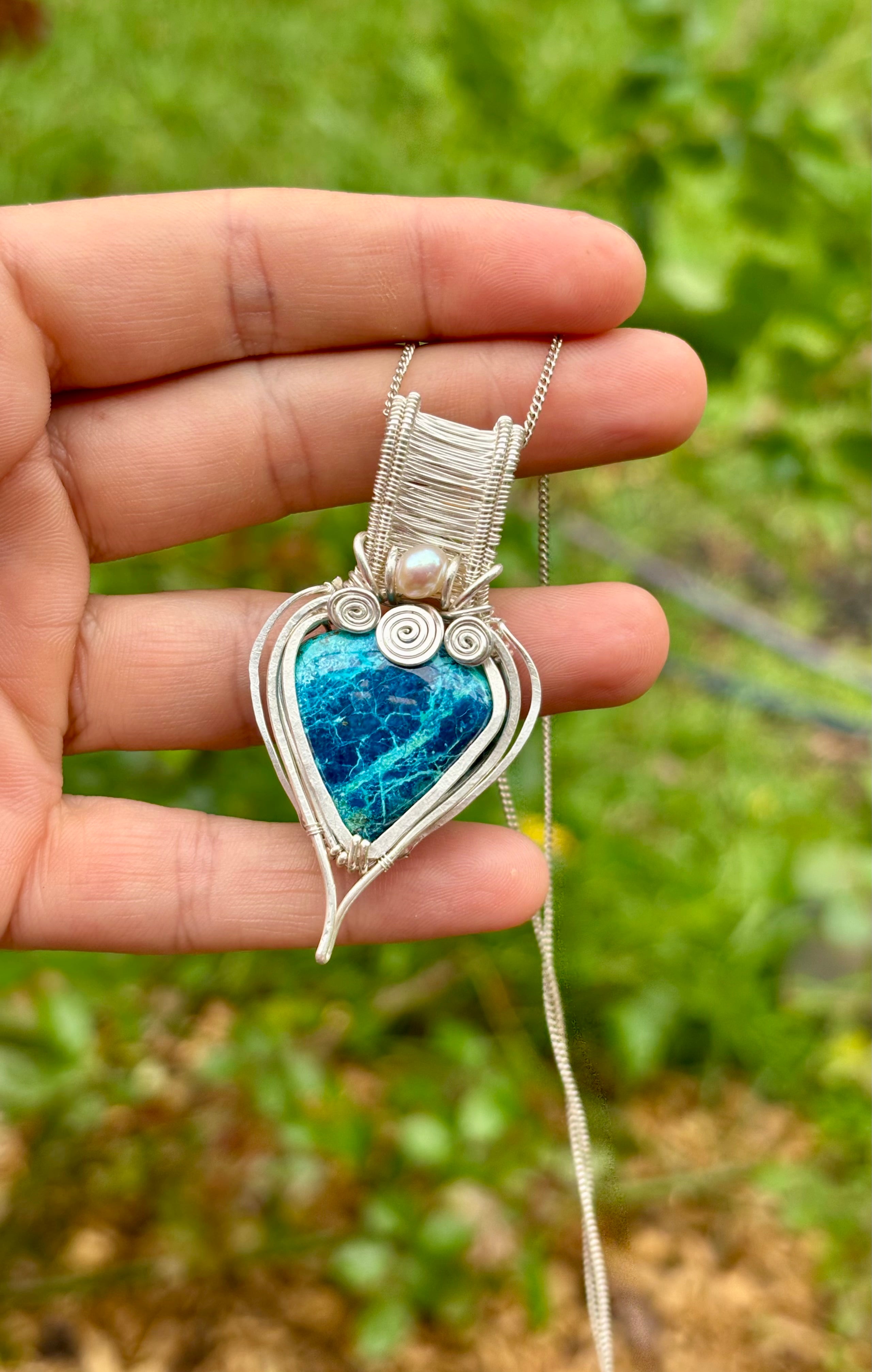 Pearl Shattuckite silver Crystal pendant