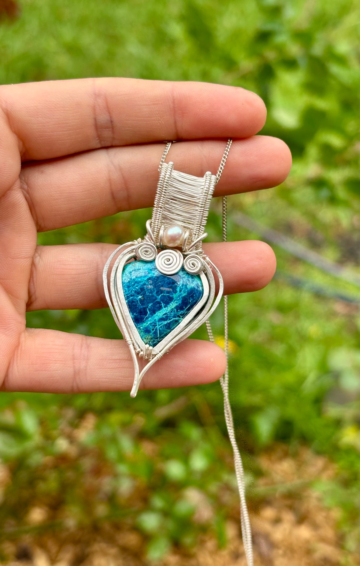 Pearl Shattuckite silver Crystal pendant