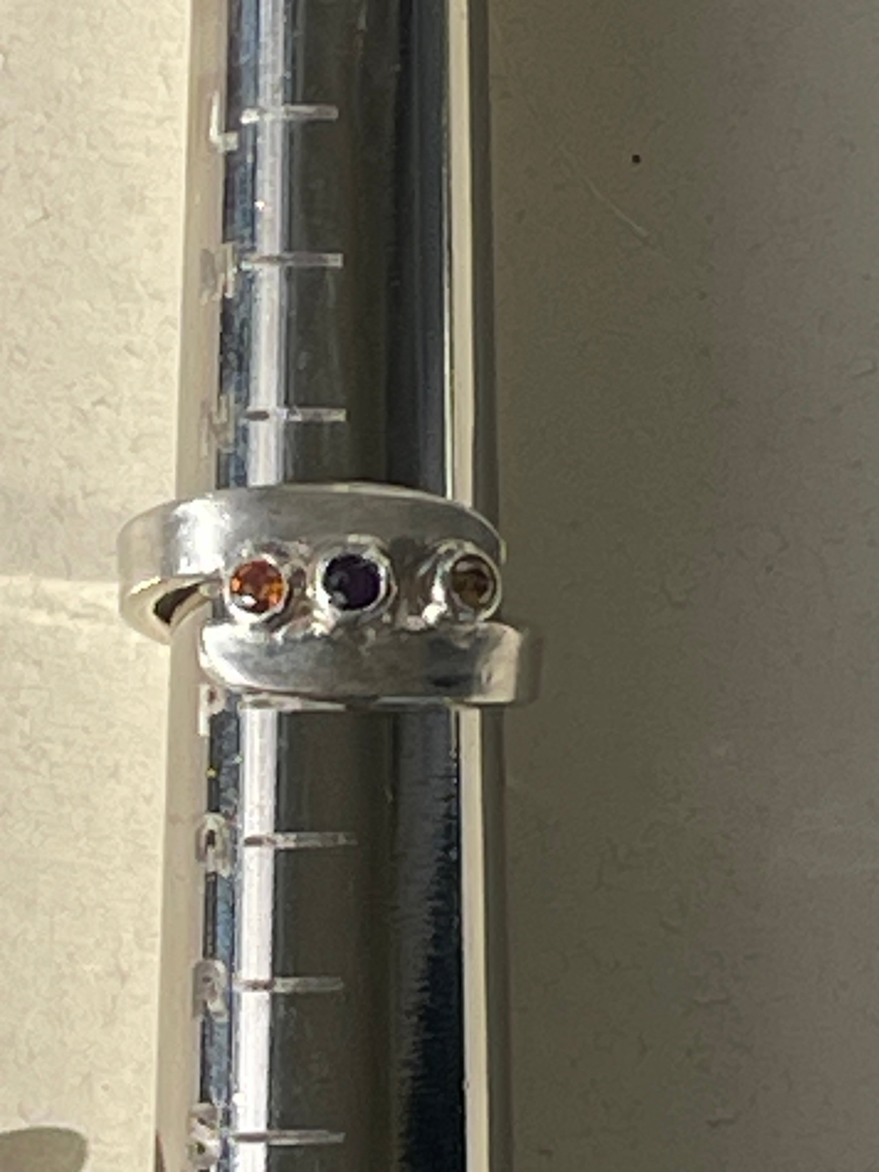 Citrine, Saphire and Amythyst Ring in 925 Silver