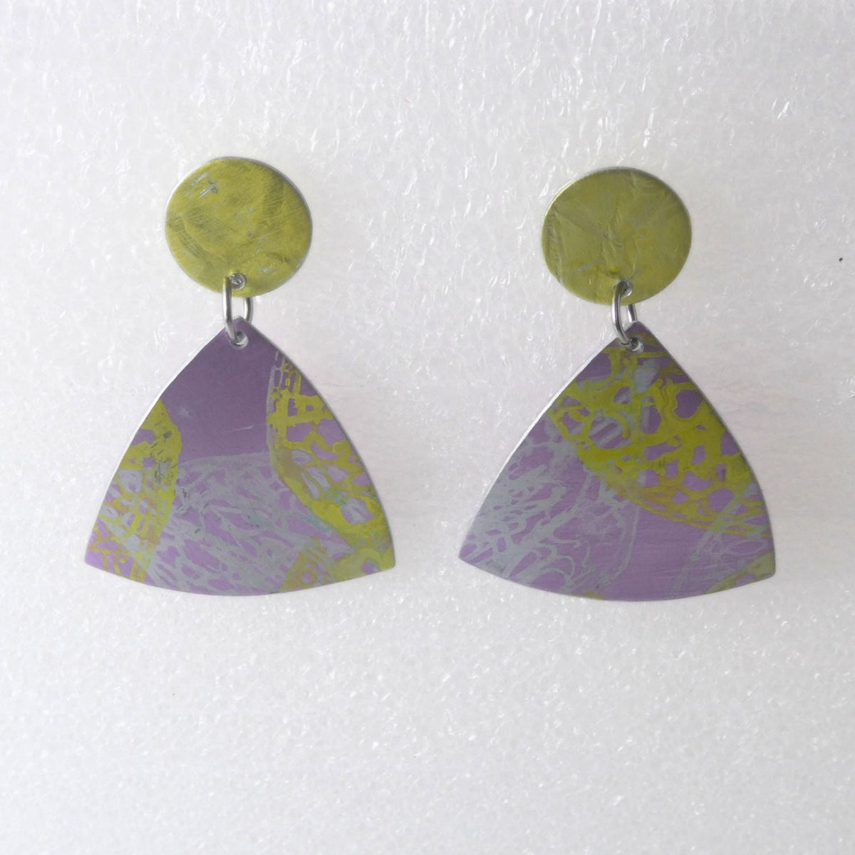 Hand printed anodised aluminium earrings - Lemon Lace Collection