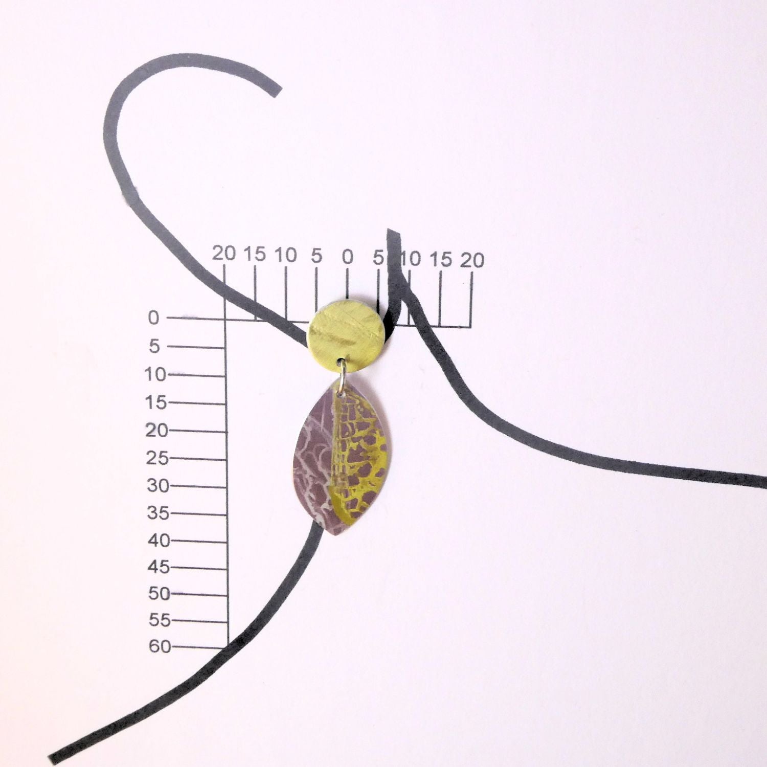 Anodised aluminium earrings hand printed Lemon Lace Collection