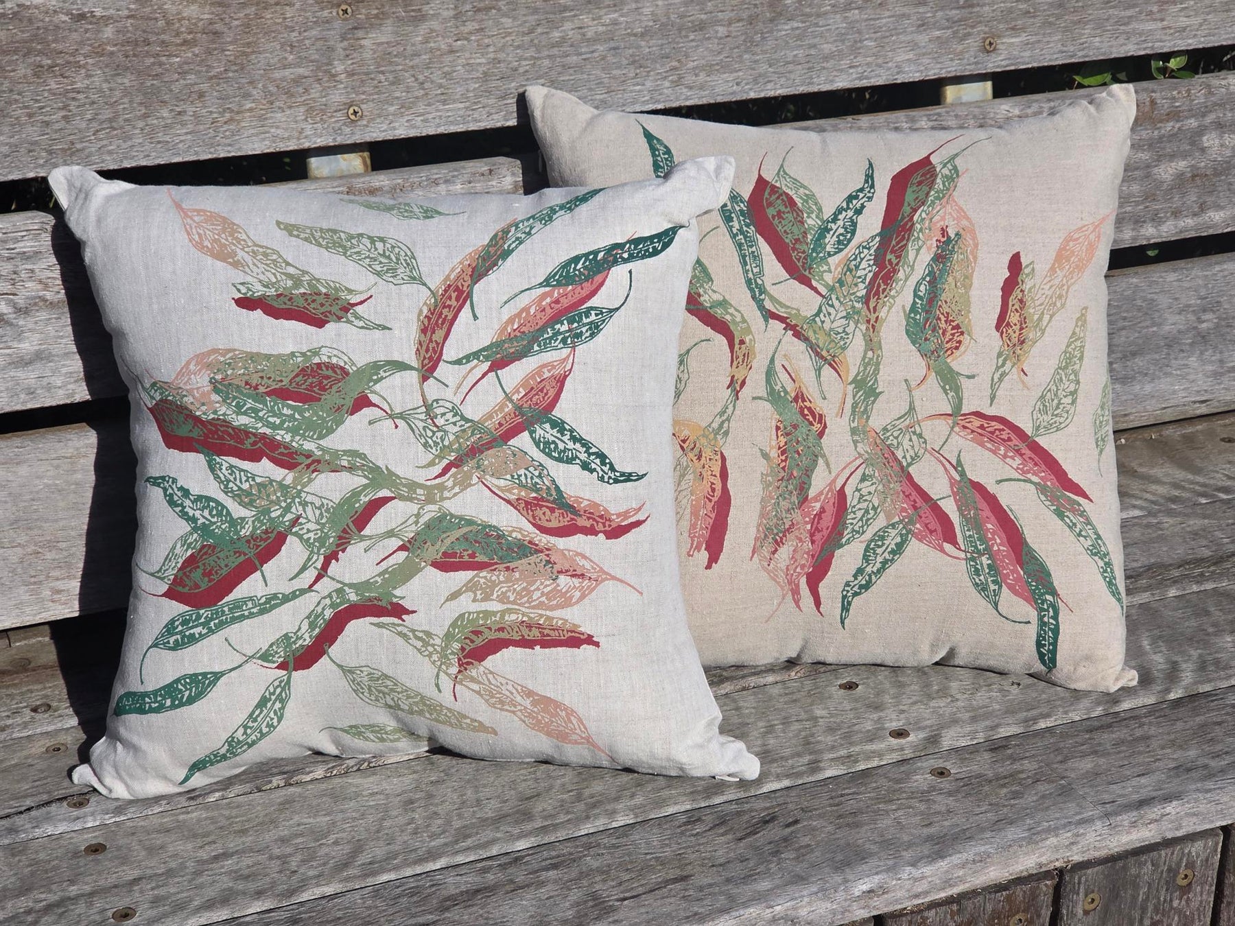 Hand Screen Printed Linen Cushion Covers- Fallen Leaves (2 colourways)