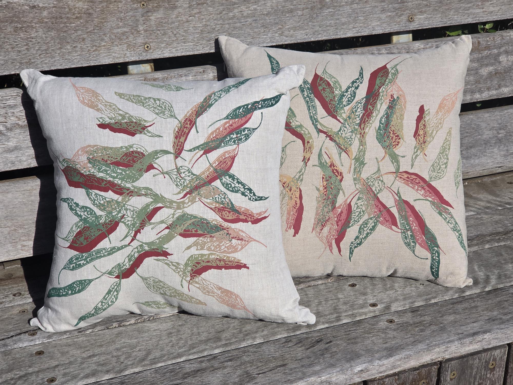 Hand Screen Printed Linen Cushion Covers- Fallen Leaves (2 colourways)