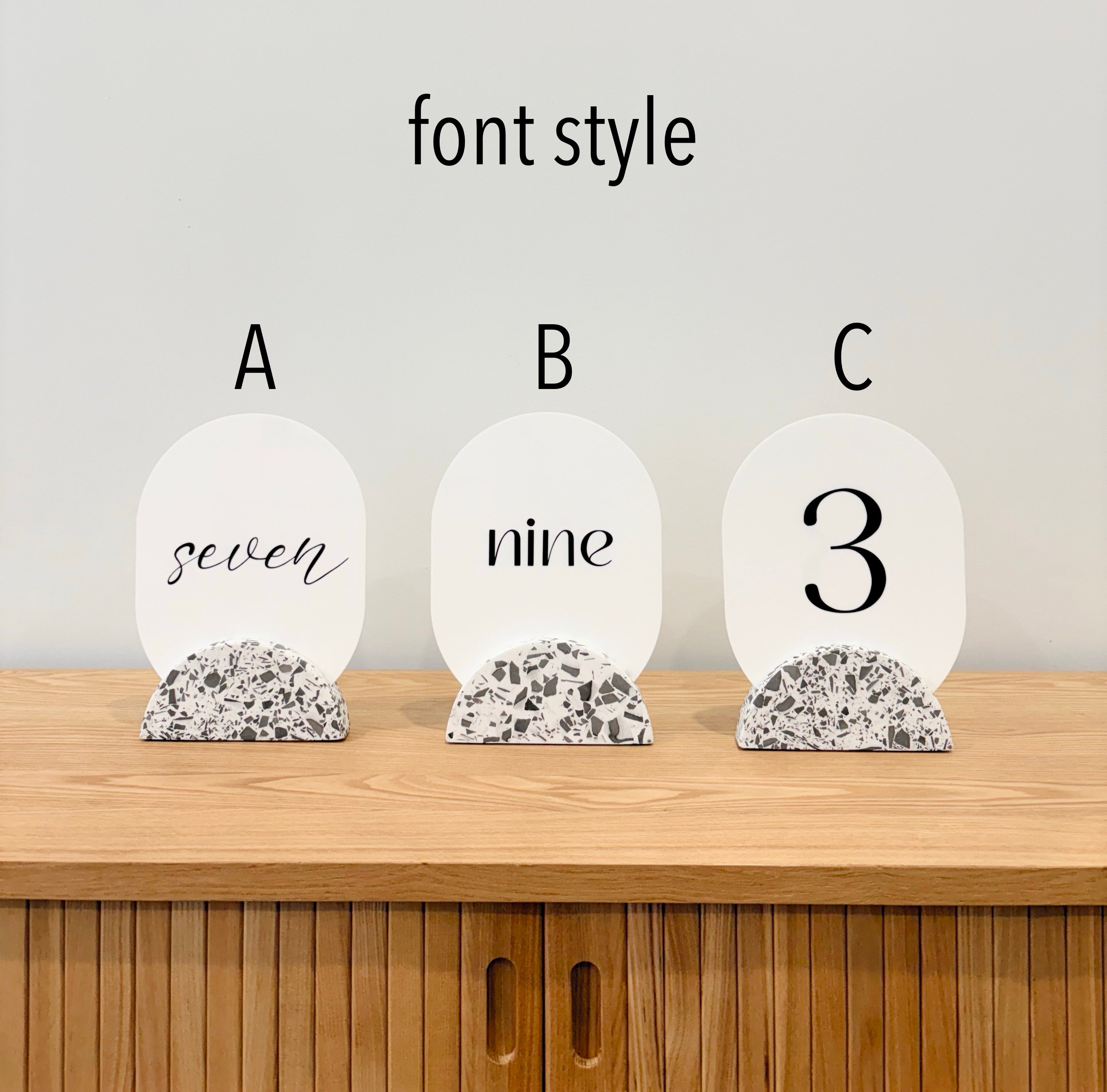 Wedding table numbers, pink and black eco resin terrazzo