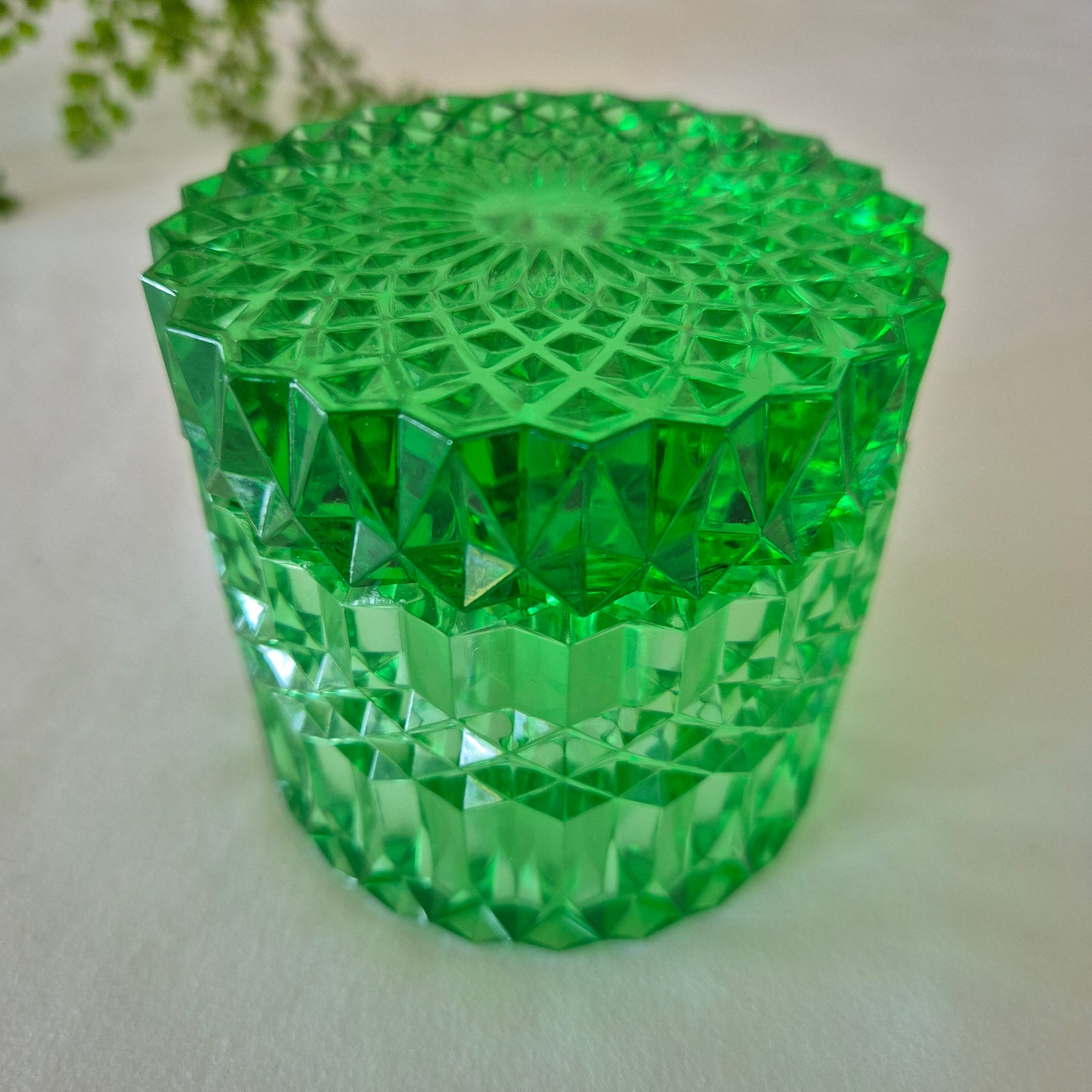 Geometric Green Resin Jar with Lid