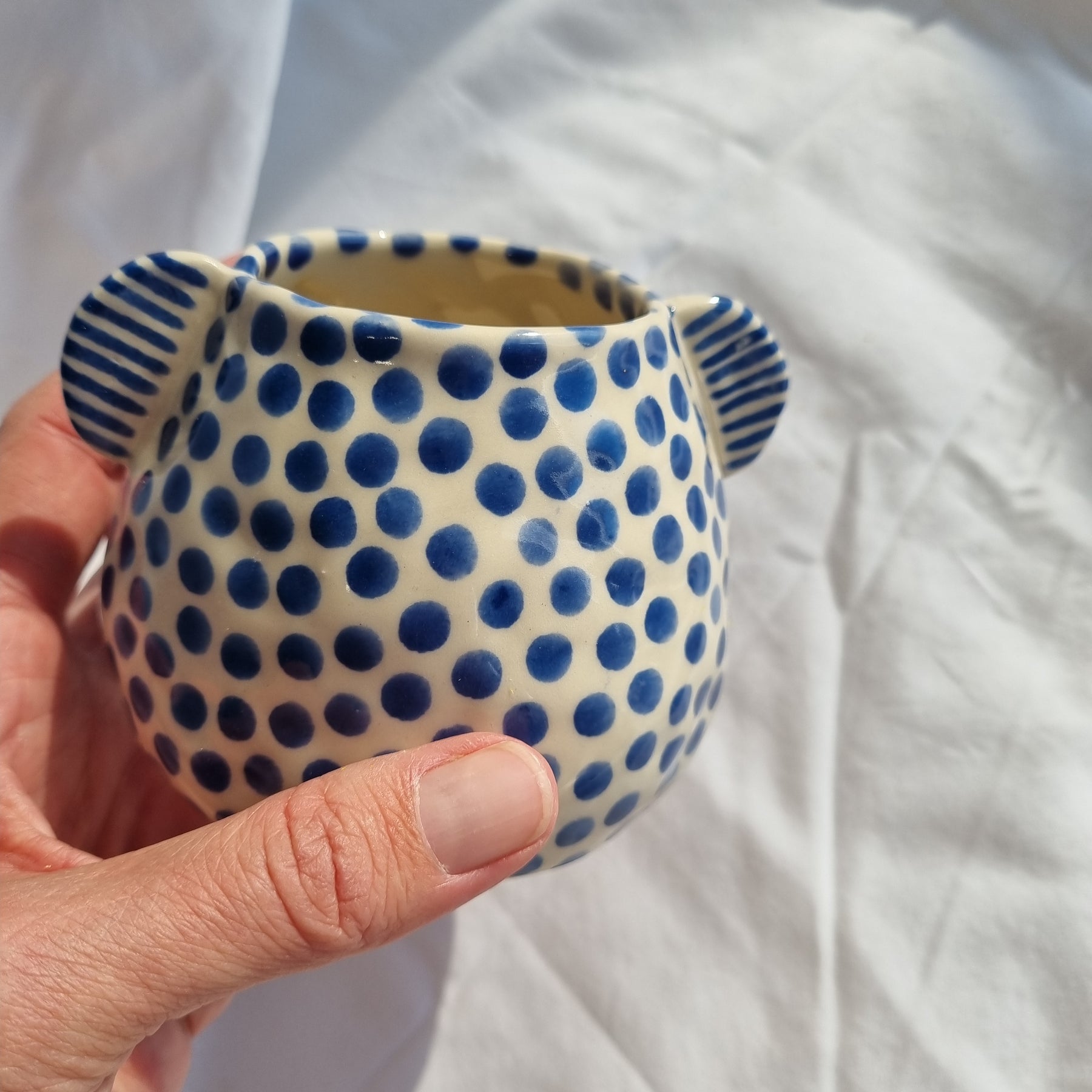 Large Blue Dot Sculptural Bud Vase
