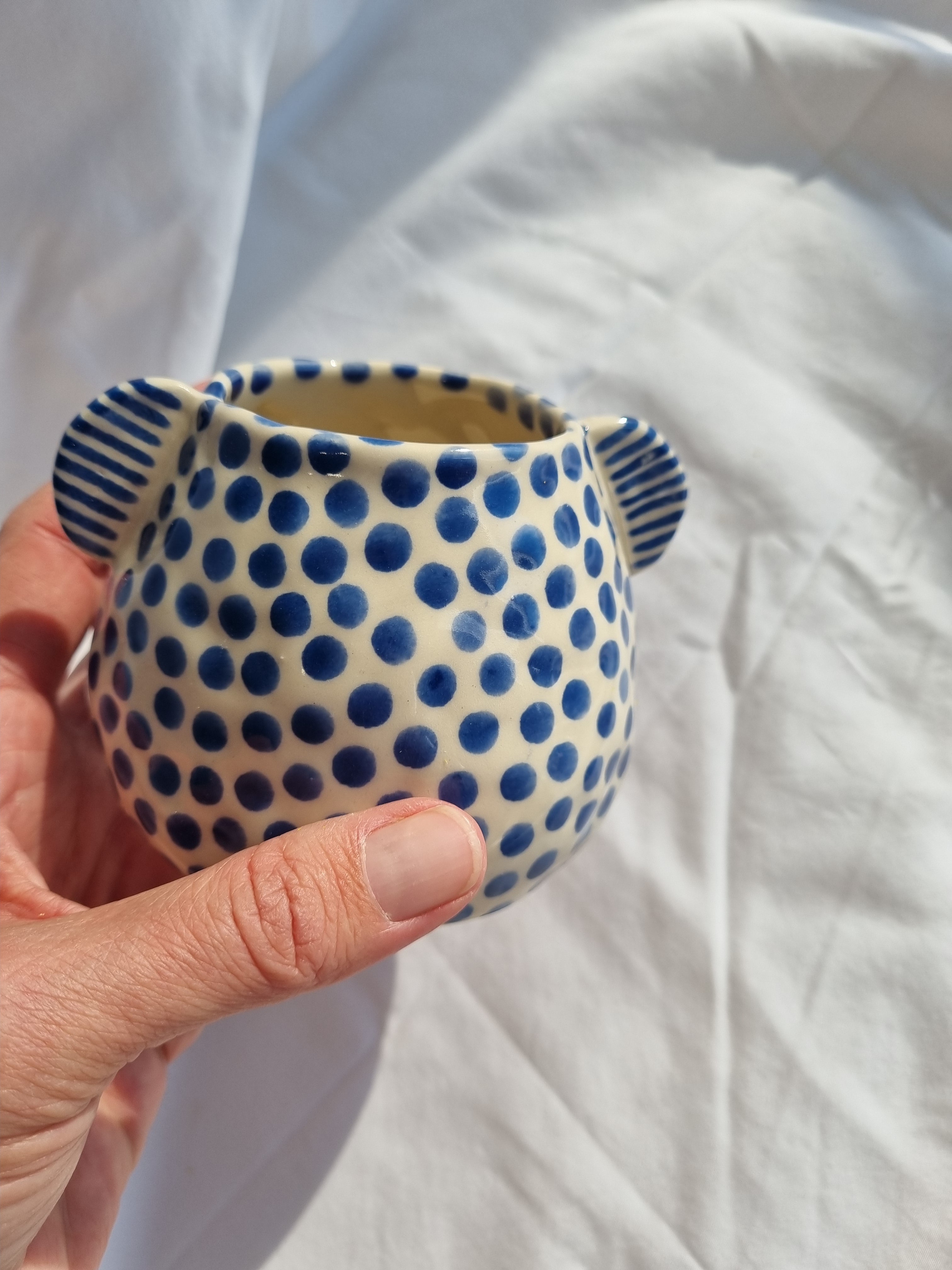 Large Blue Dot Sculptural Bud Vase
