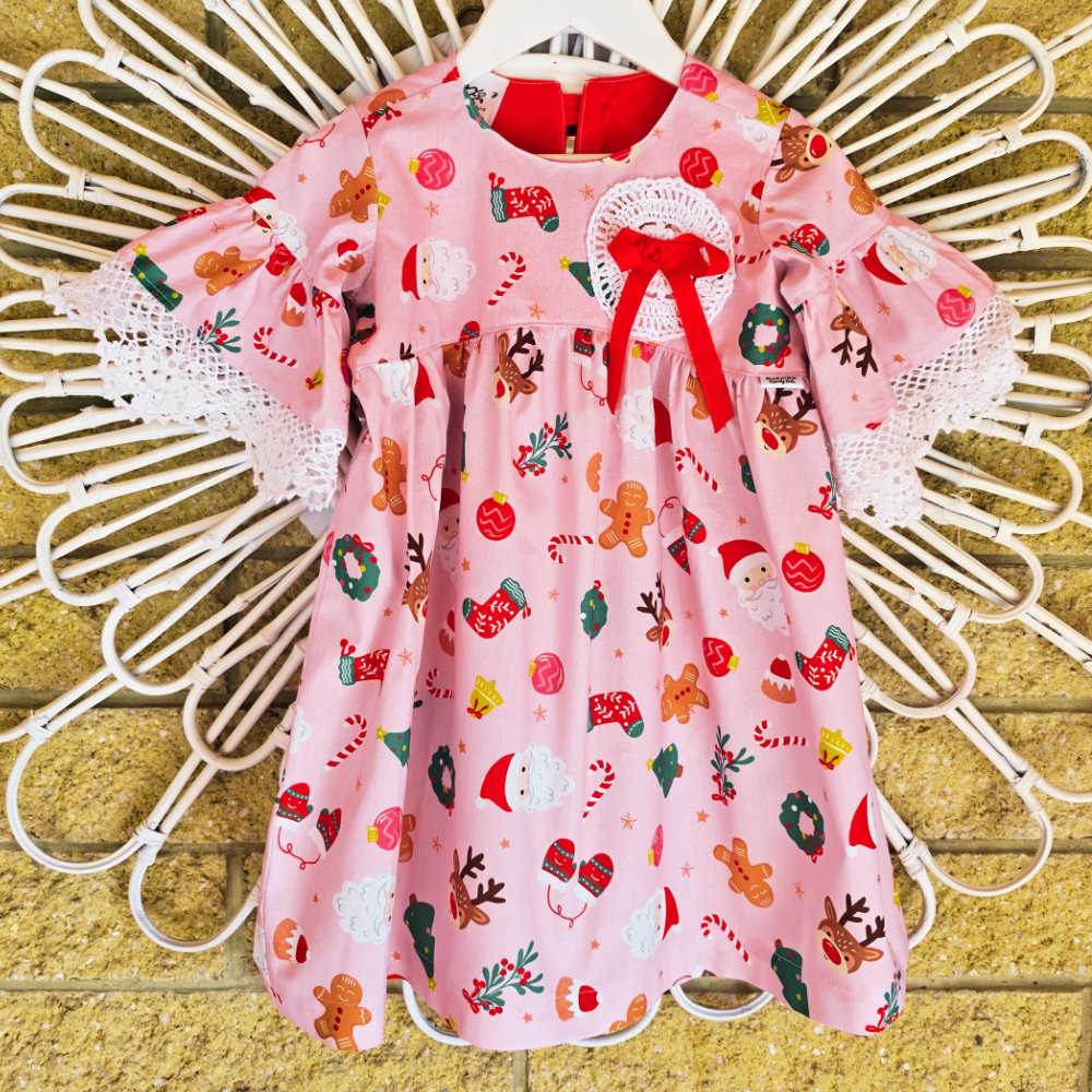 Handmade Pink Girls Christmas Dress | Vintage Lace | Size 3