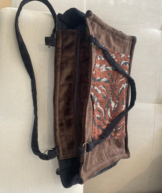 Black & Brown Textured Velvet Animal Print Tote