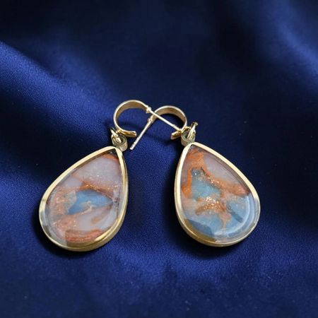 Teardrop Polymer Clay Earrings - Burnt Orange and Slate Blue