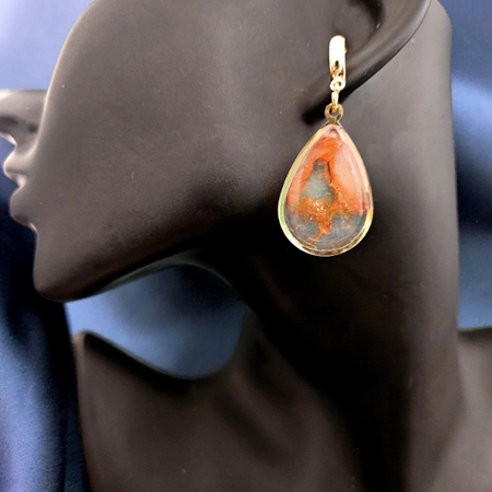 Teardrop Polymer Clay Earrings - Burnt Orange and Slate Blue
