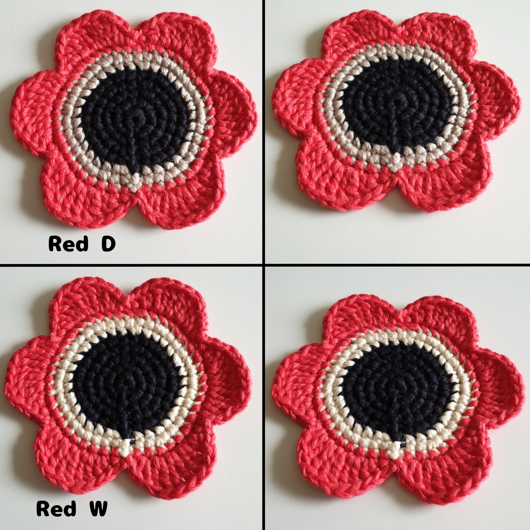 Hand knitted Daisy Flower Soft Coaster : Pink Red Blue